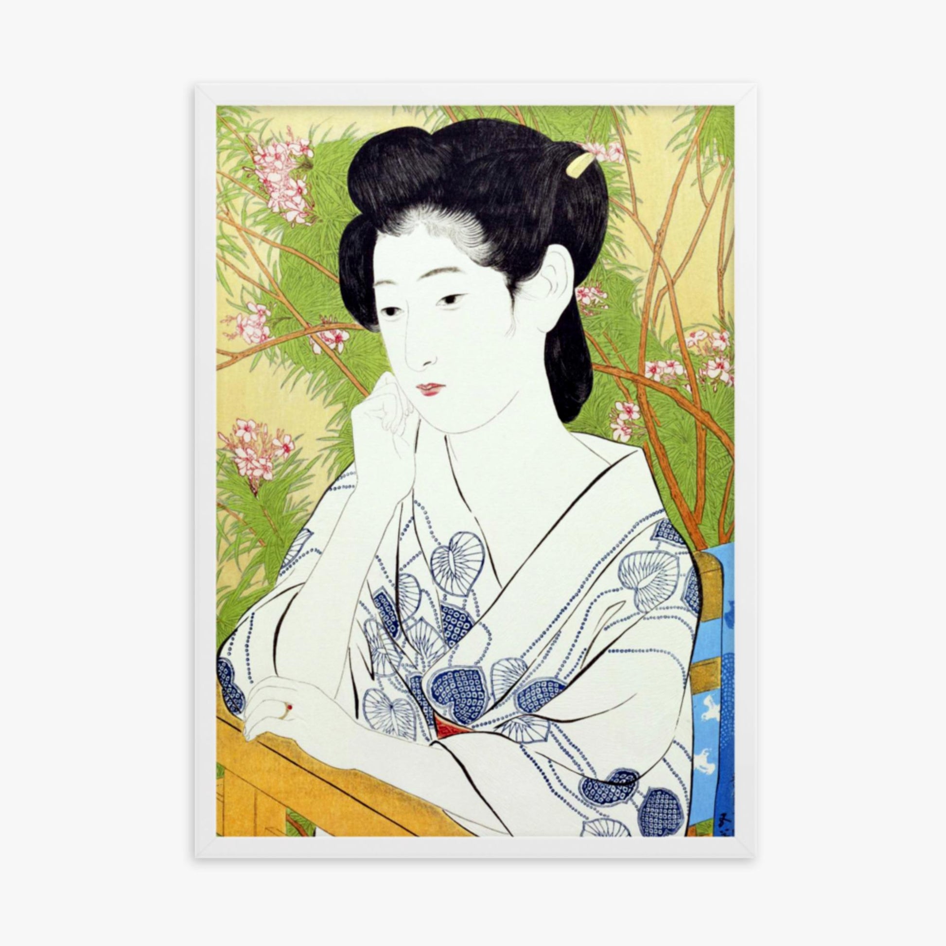 Goyō Hashiguchi: At a hot springs inn - 50x70 cm Poster With White Frame