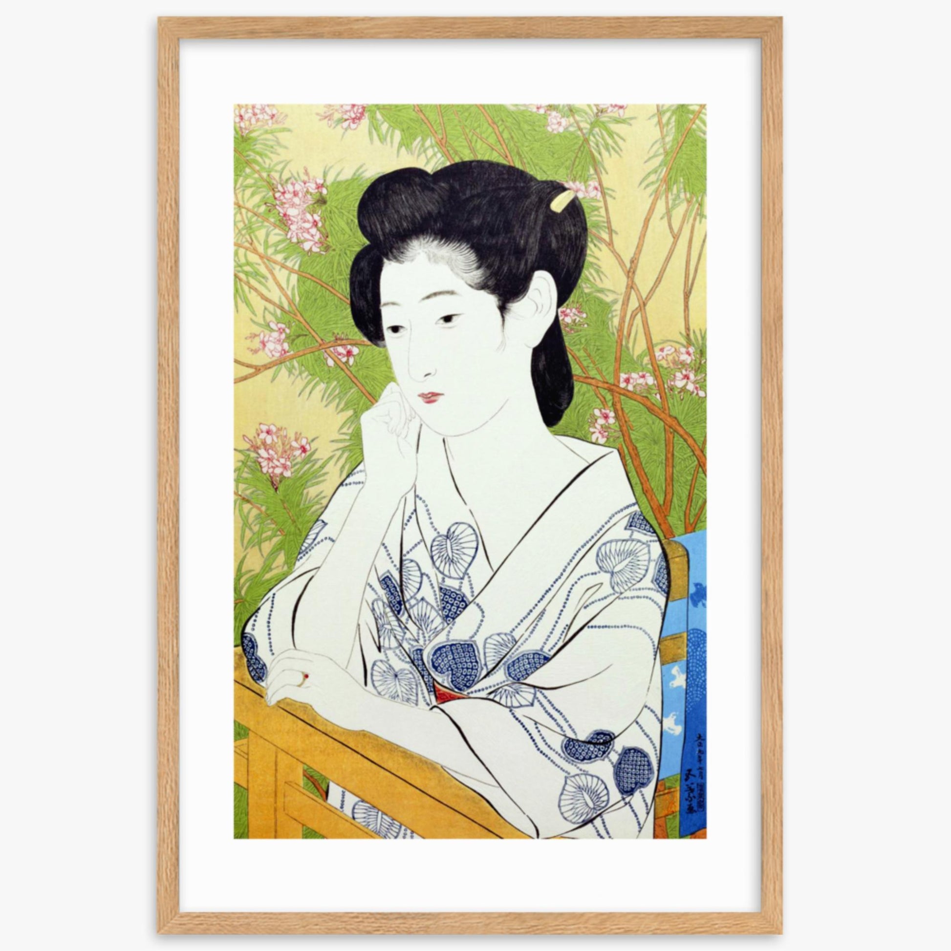 Goyō Hashiguchi: At a hot springs inn - 61x91 cm Poster With Oak Frame