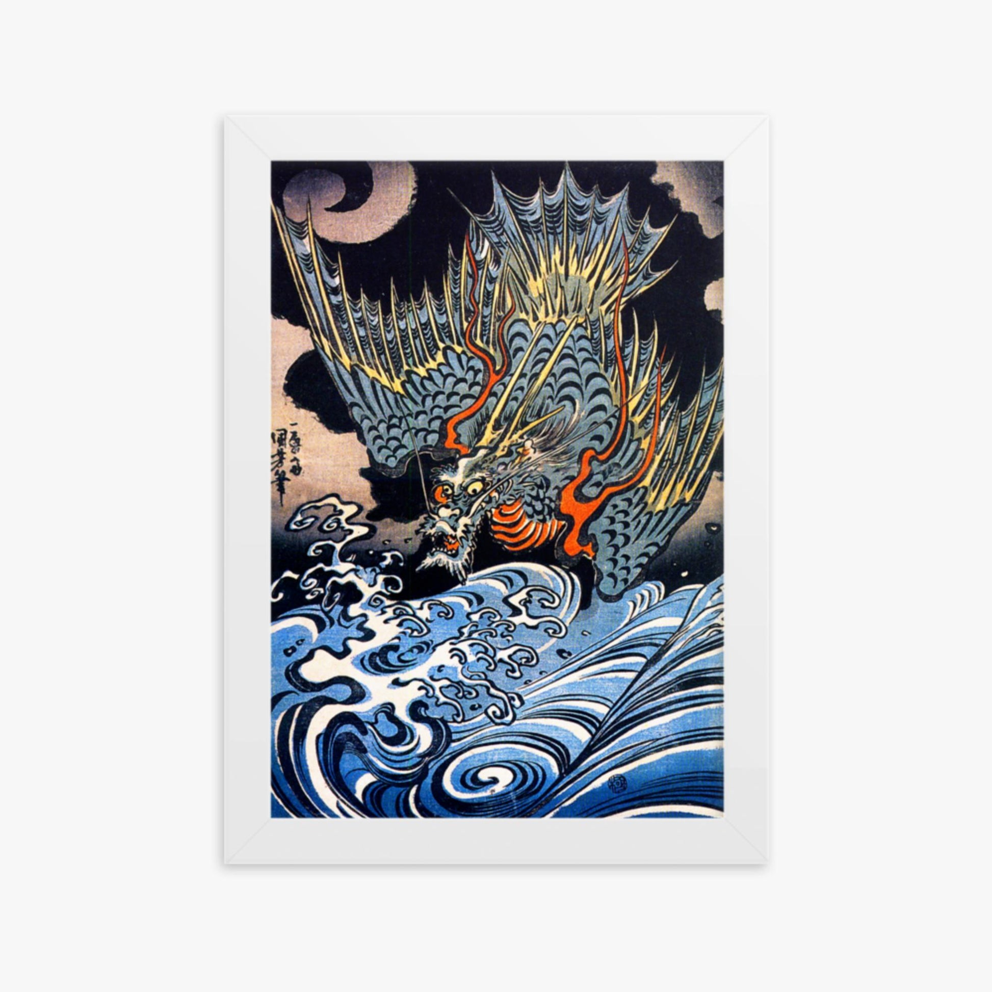 Utagawa Kuniyoshi: A Japanese sea dragon - 21x30 cm Poster With White Frame