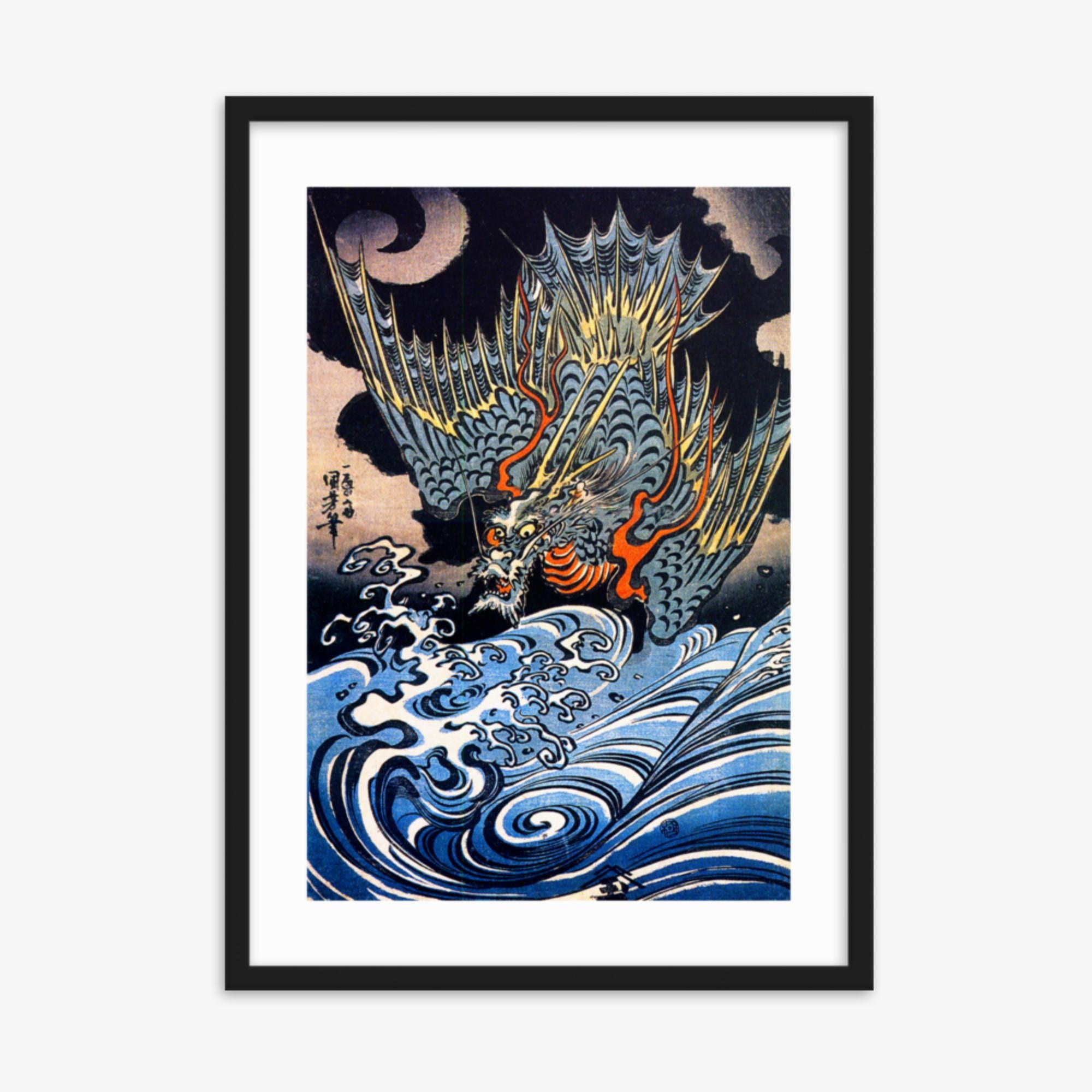 Utagawa Kuniyoshi: A Japanese sea dragon - 50x70 cm Poster With Black Frame