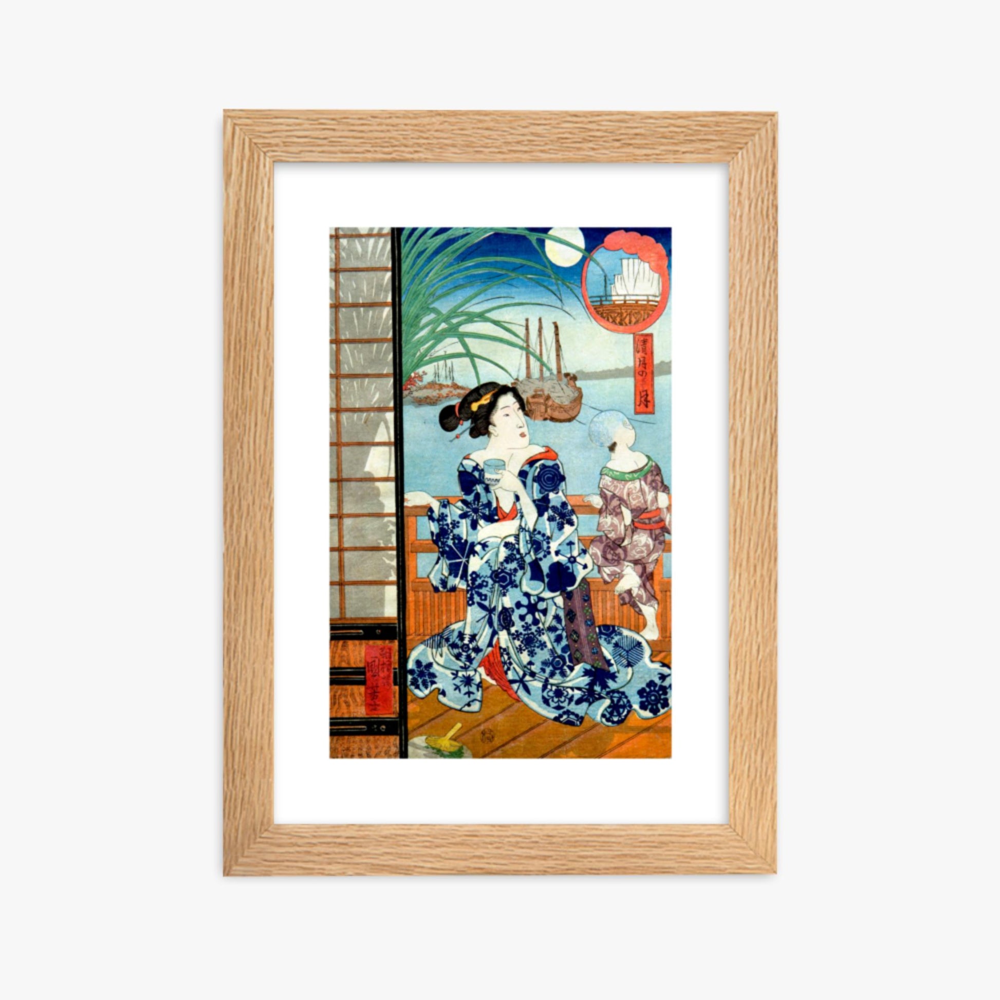 Utagawa Kuniyoshi: Clear Moon in the Eighth Month - 21x30 cm Poster With Oak Frame