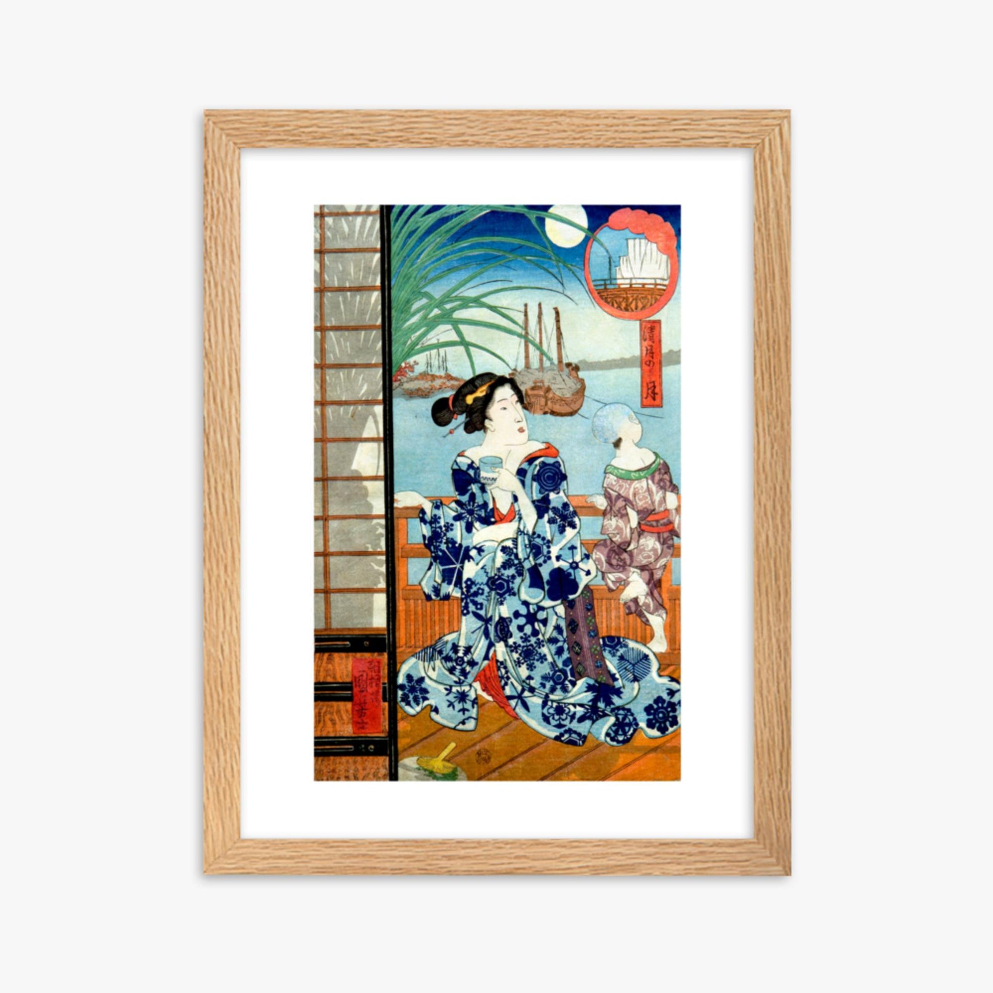 Utagawa Kuniyoshi: Clear Moon in the Eighth Month - 30x40 cm Poster With Oak Frame