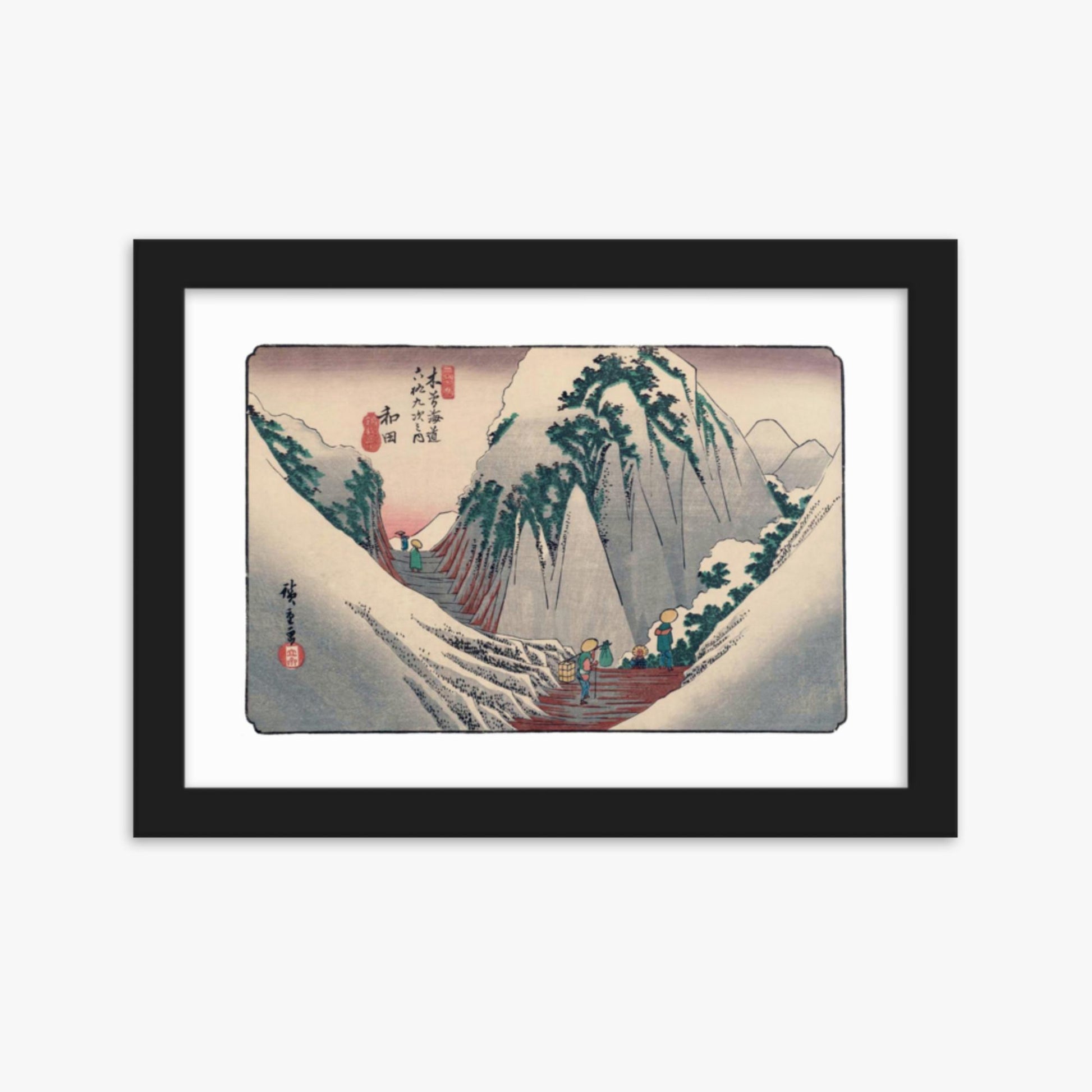 Keisai Yeisen, Utagawa Hiroshige: Wada-shuku, Station 28 of 'The Sixty-Nine Stations of the Nakasendo - 21x30 cm Poster With Black Frame