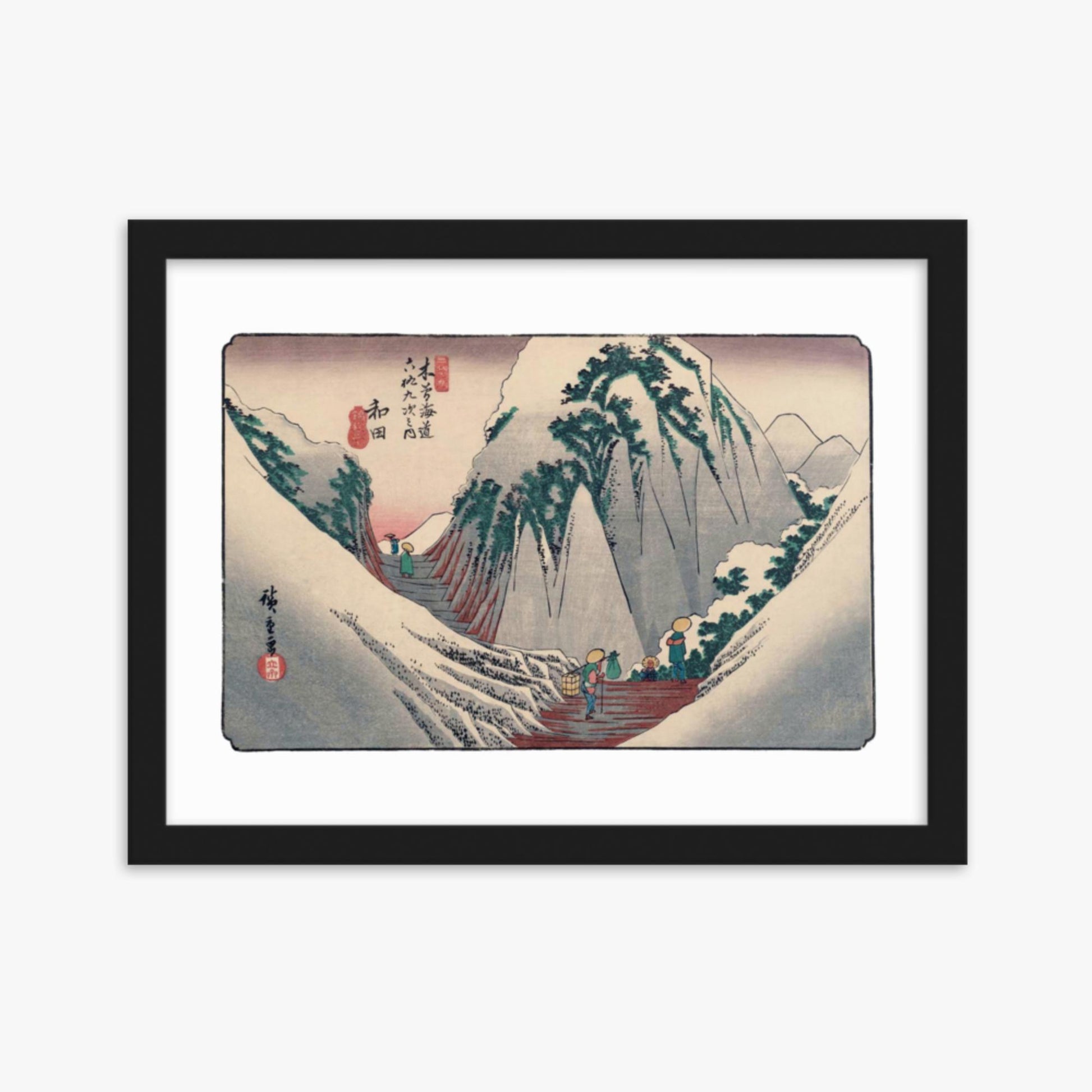 Keisai Yeisen, Utagawa Hiroshige: Wada-shuku, Station 28 of 'The Sixty-Nine Stations of the Nakasendo - 30x40 cm Poster With Black Frame