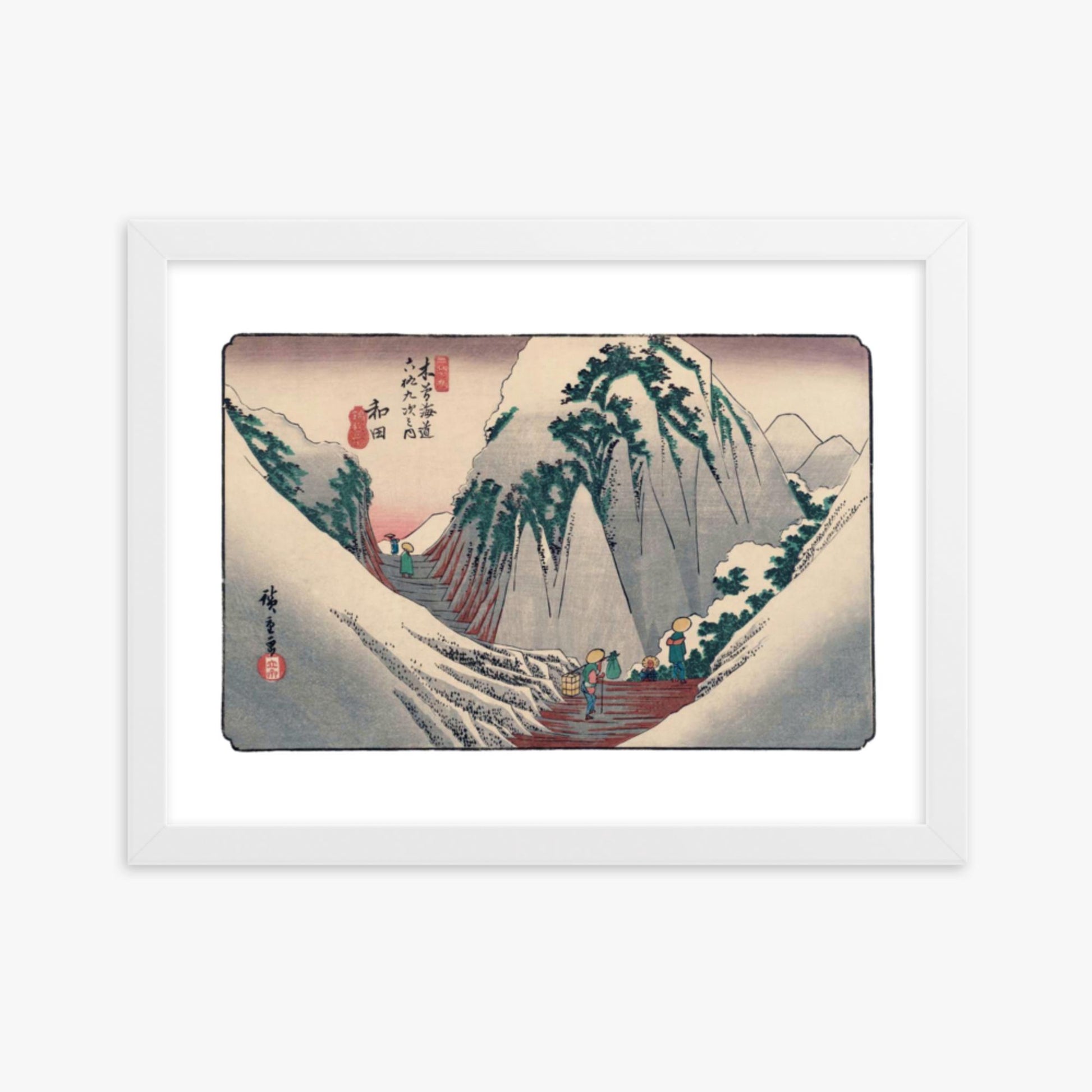 Keisai Yeisen, Utagawa Hiroshige: Wada-shuku, Station 28 of 'The Sixty-Nine Stations of the Nakasendo - 30x40 cm Poster With White Frame