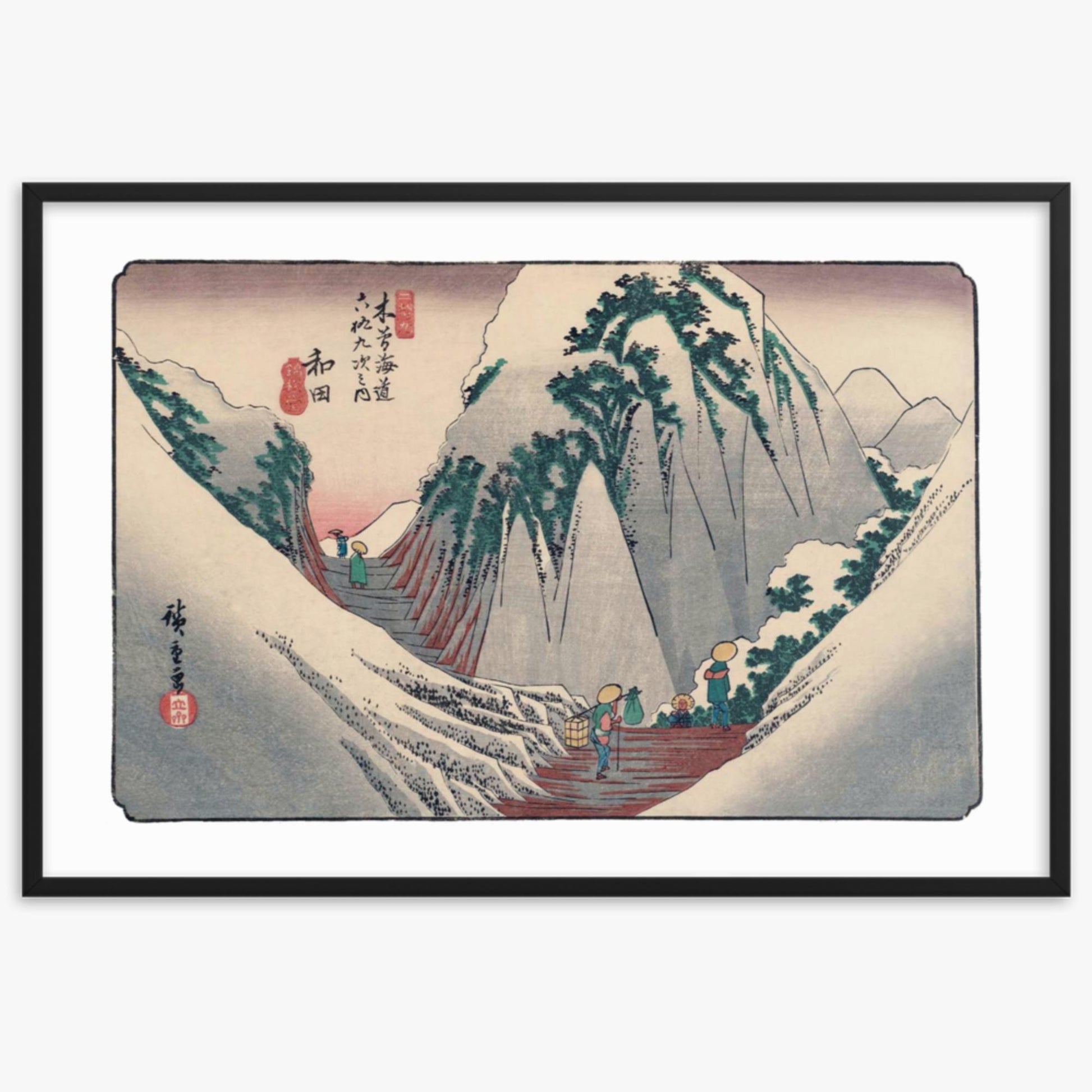 Keisai Yeisen, Utagawa Hiroshige: Wada-shuku, Station 28 of 'The Sixty-Nine Stations of the Nakasendo - 61x91 cm Poster With Black Frame