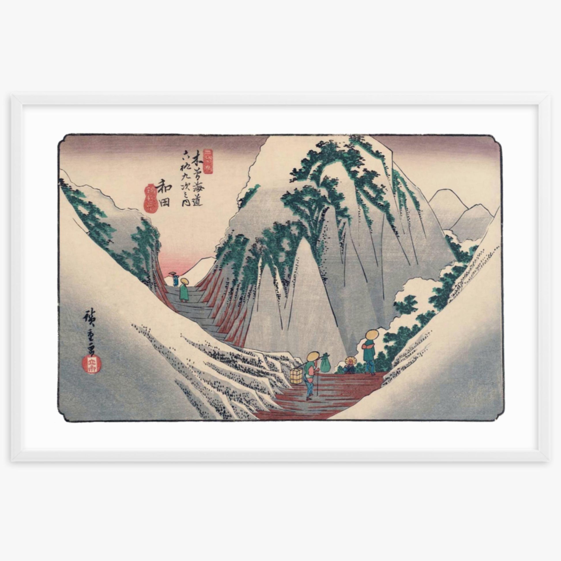 Keisai Yeisen, Utagawa Hiroshige: Wada-shuku, Station 28 of 'The Sixty-Nine Stations of the Nakasendo - 61x91 cm Poster With White Frame