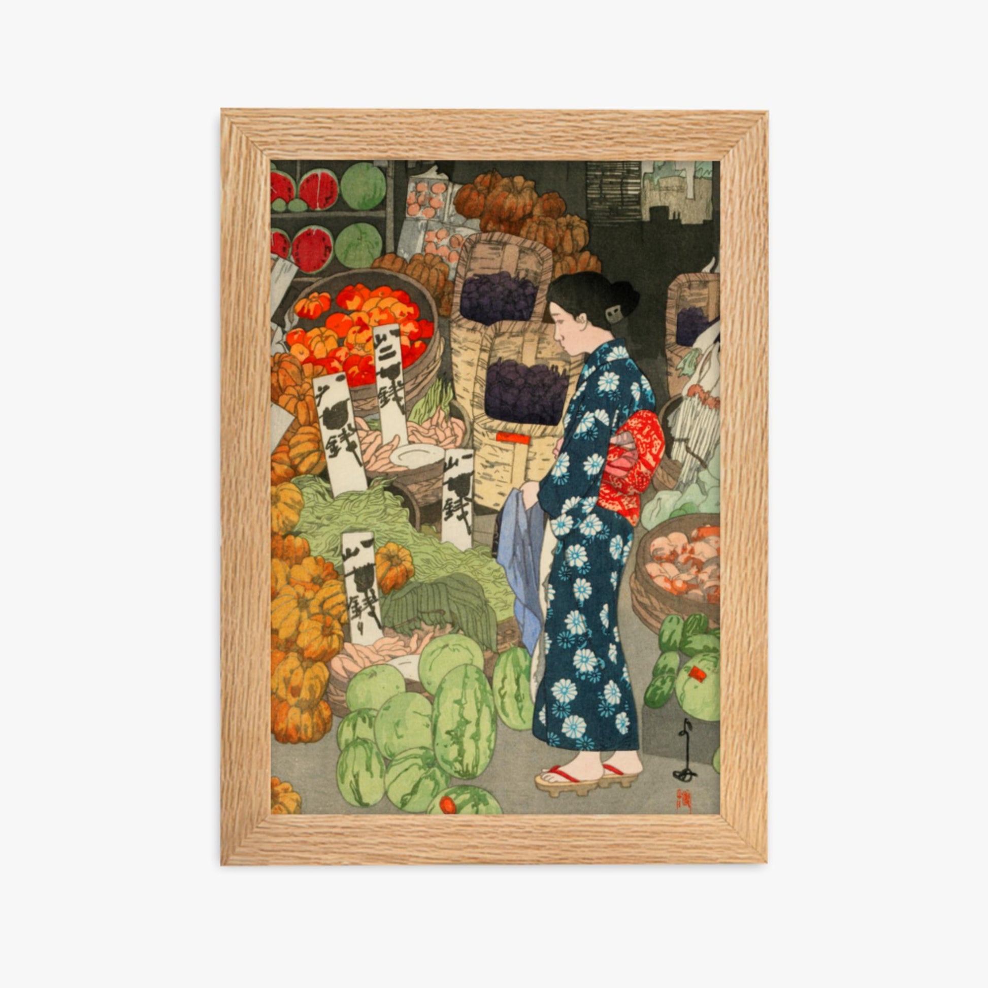 Hiroshi Yoshida: Honest Grocery - 21x30 cm Poster With Oak Frame