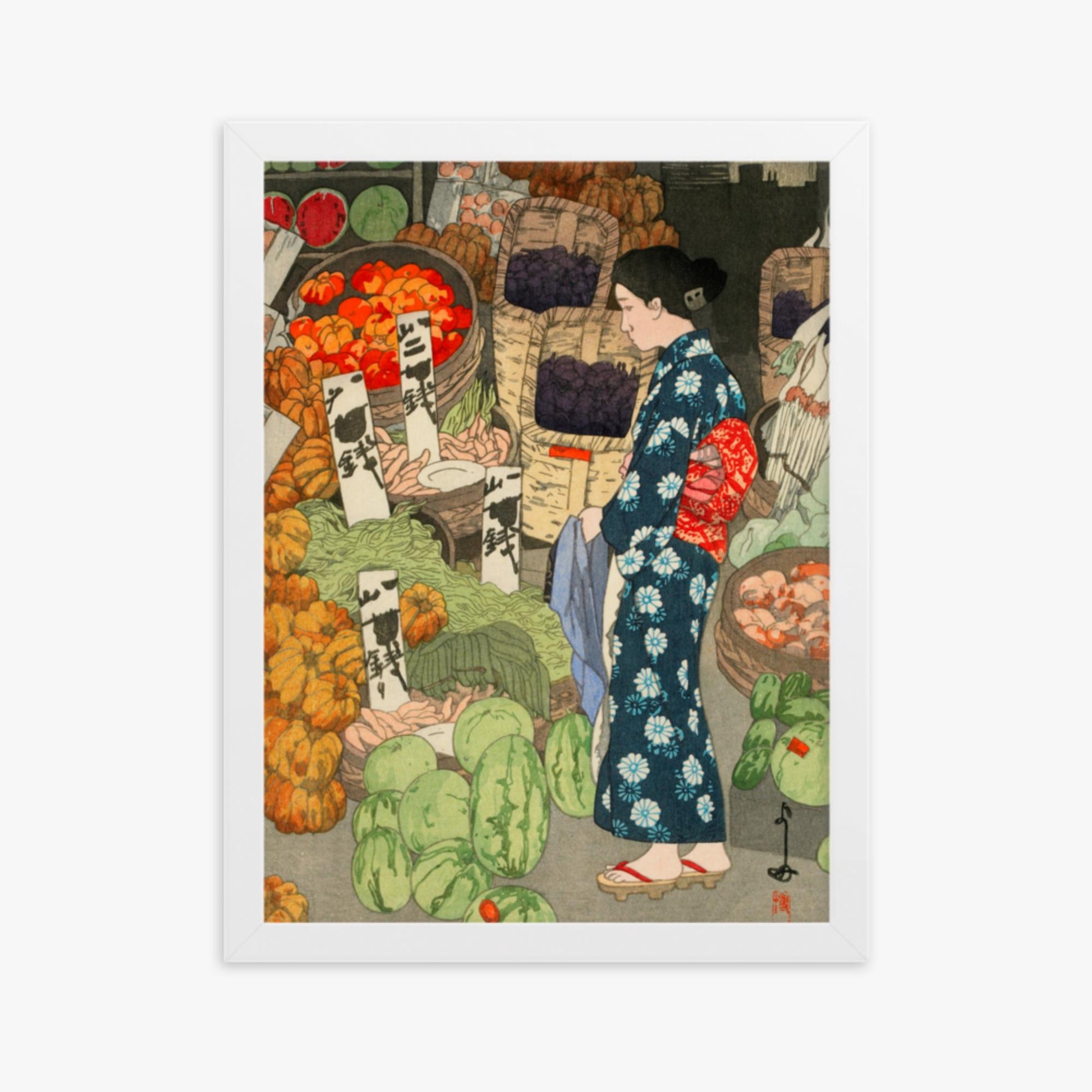 Hiroshi Yoshida: Honest Grocery - 30x40 cm Poster With White Frame