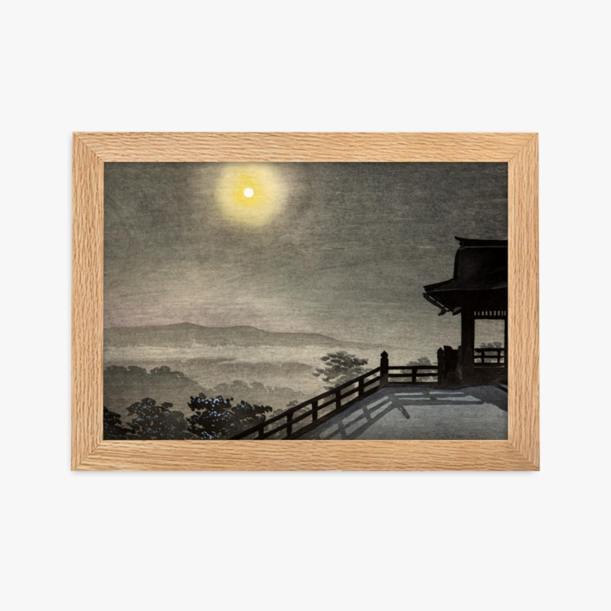 Kobayashi Kiyochika: Cool Moon Evening at Kiyomizudo in the Eastern Capital - 21x30 cm Poster With Oak Frame