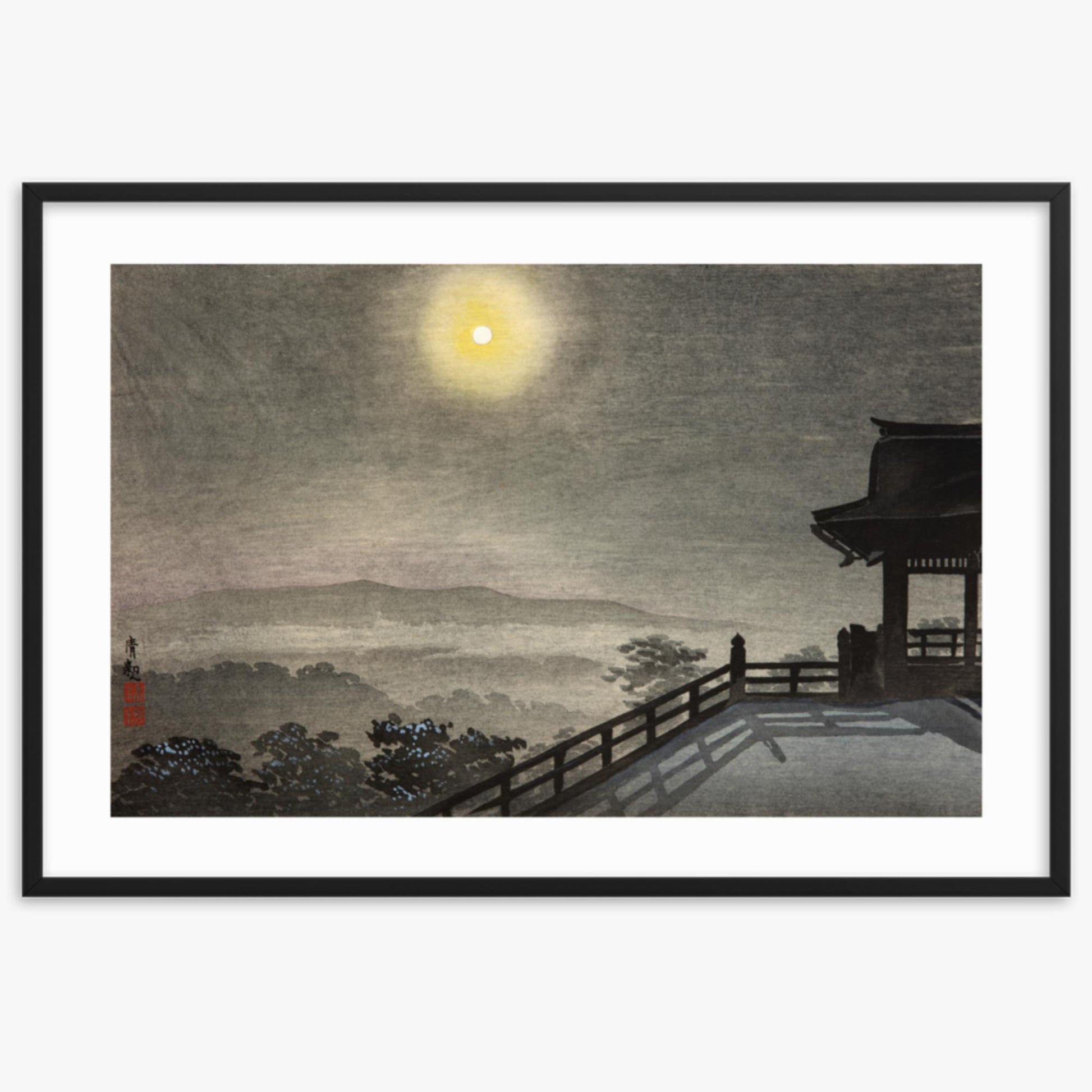 Kobayashi Kiyochika: Cool Moon Evening at Kiyomizudo in the Eastern Capital - 61x91 cm Poster With Black Frame