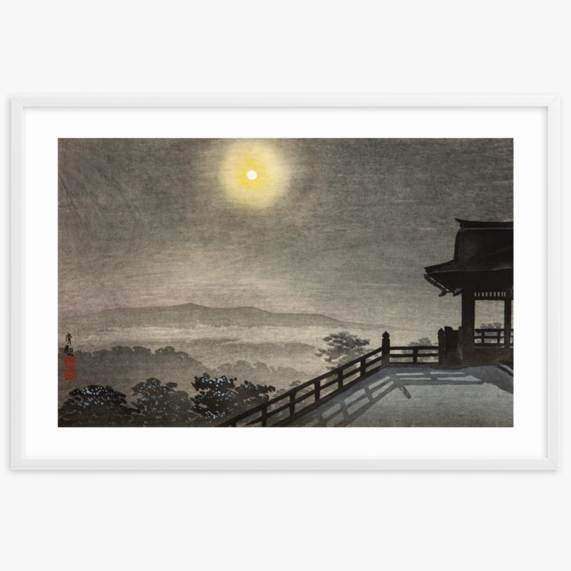 Kobayashi Kiyochika: Cool Moon Evening at Kiyomizudo in the Eastern Capital - 61x91 cm Poster With White Frame