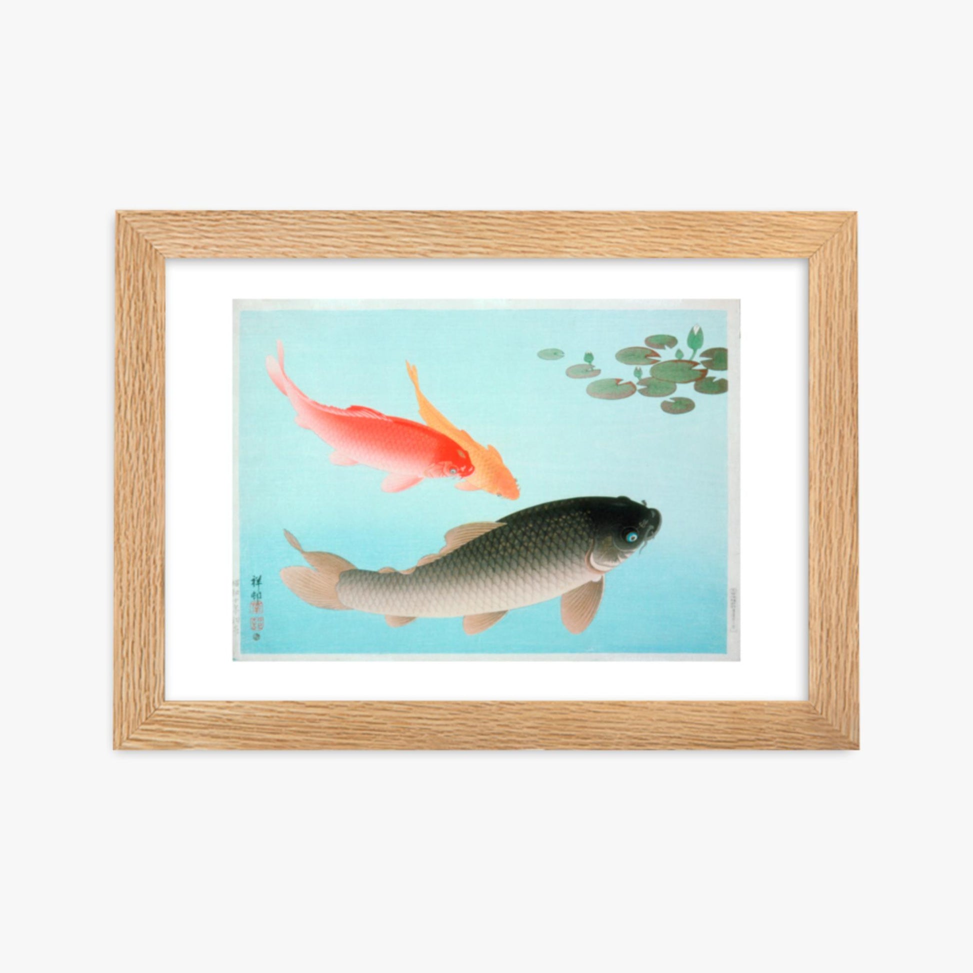 Ohara Koson - Common and Golden Carp 21x30 cm Poster With Oak Frame