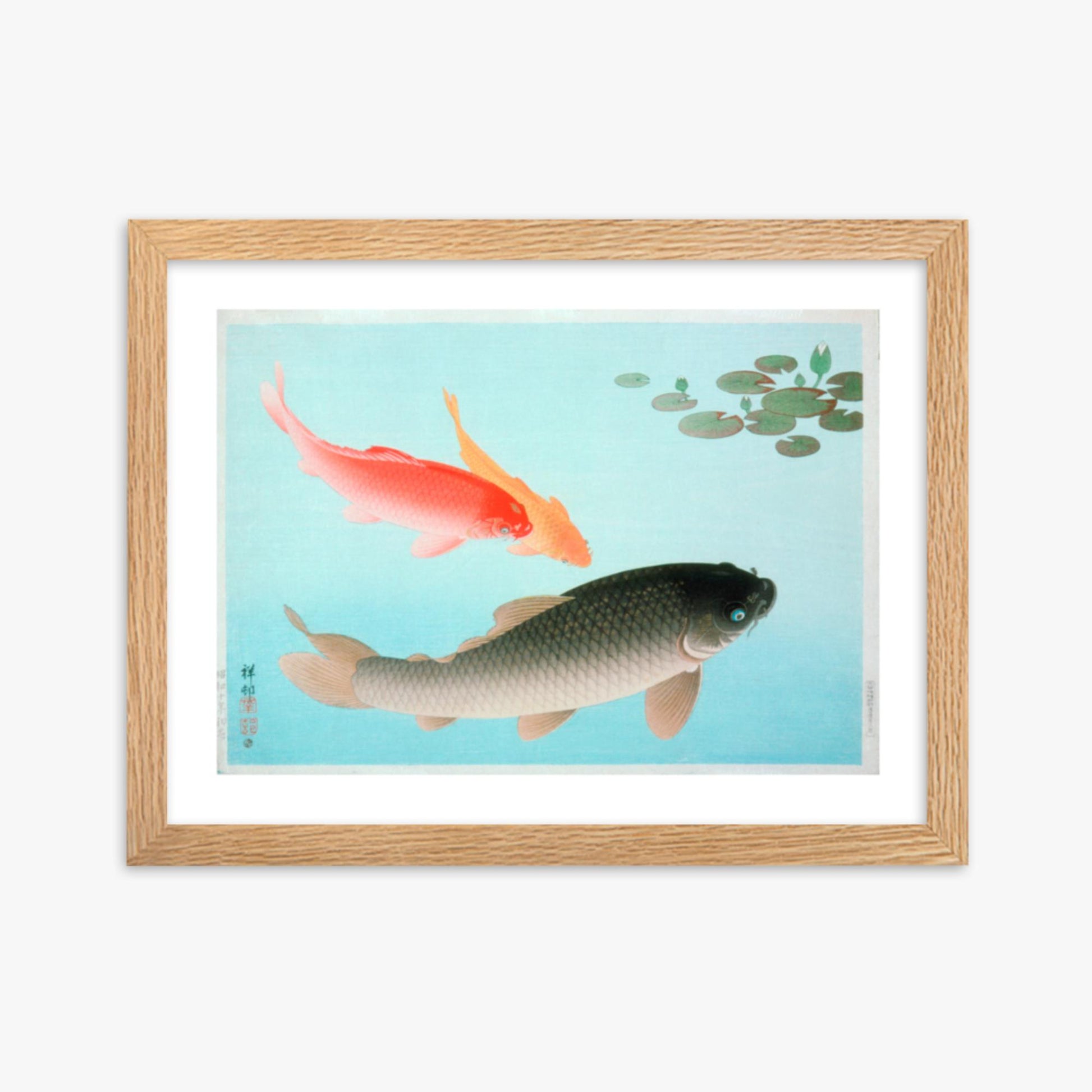 Ohara Koson - Common and Golden Carp 30x40 cm Poster With Oak Frame