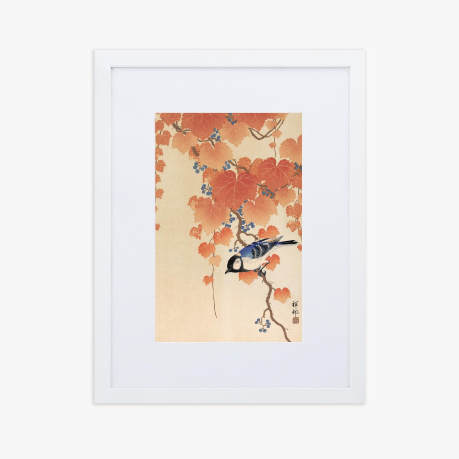 Ohara Koson - Great tit on paulownia branch 30x40 cm Poster With White Frame