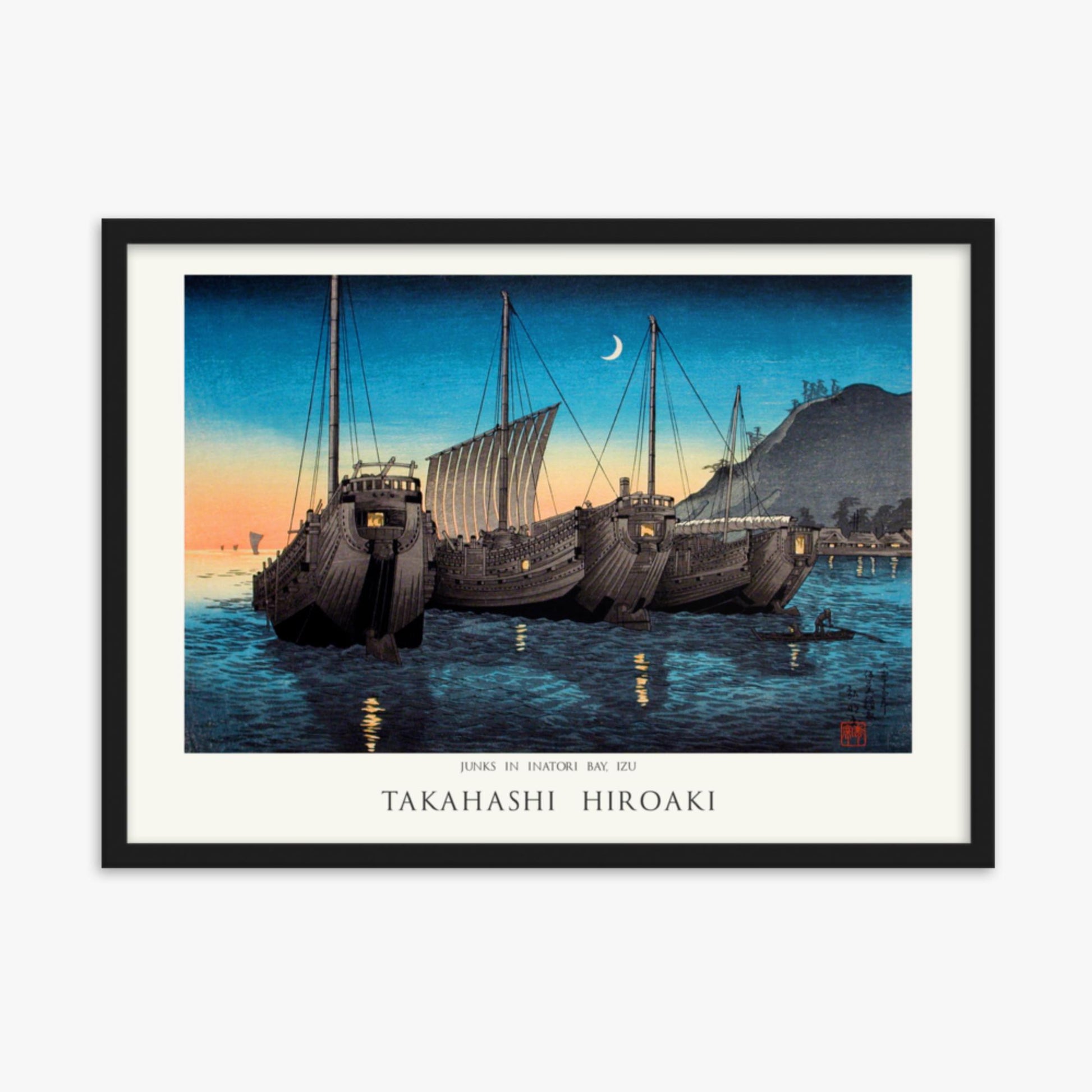 Hiroaki Takahashi - Junks in Inatori Bay, Izu - Decoration 50x70 cm Poster With Black Frame