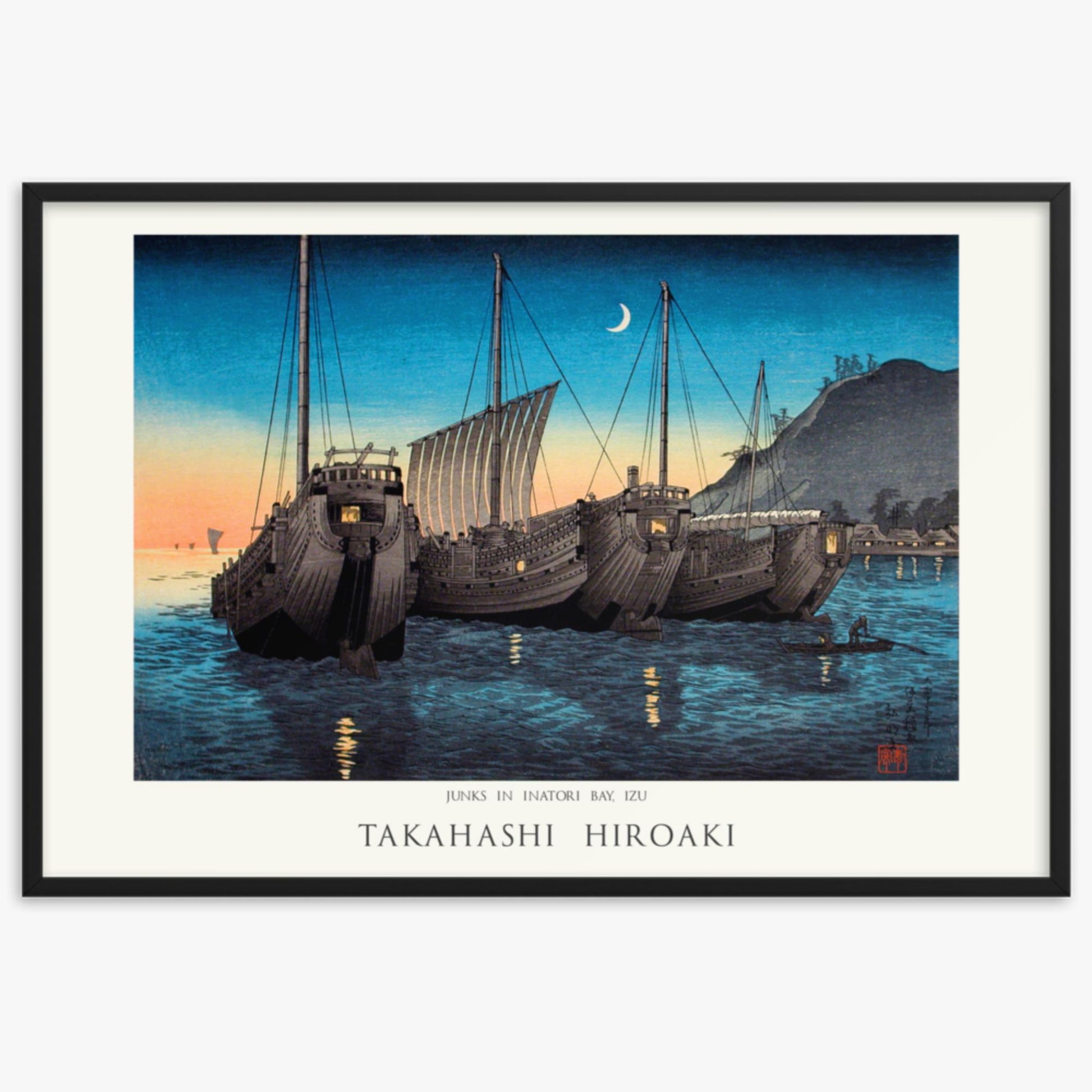 Hiroaki Takahashi - Junks in Inatori Bay, Izu - Decoration 61x91 cm Poster With Black Frame