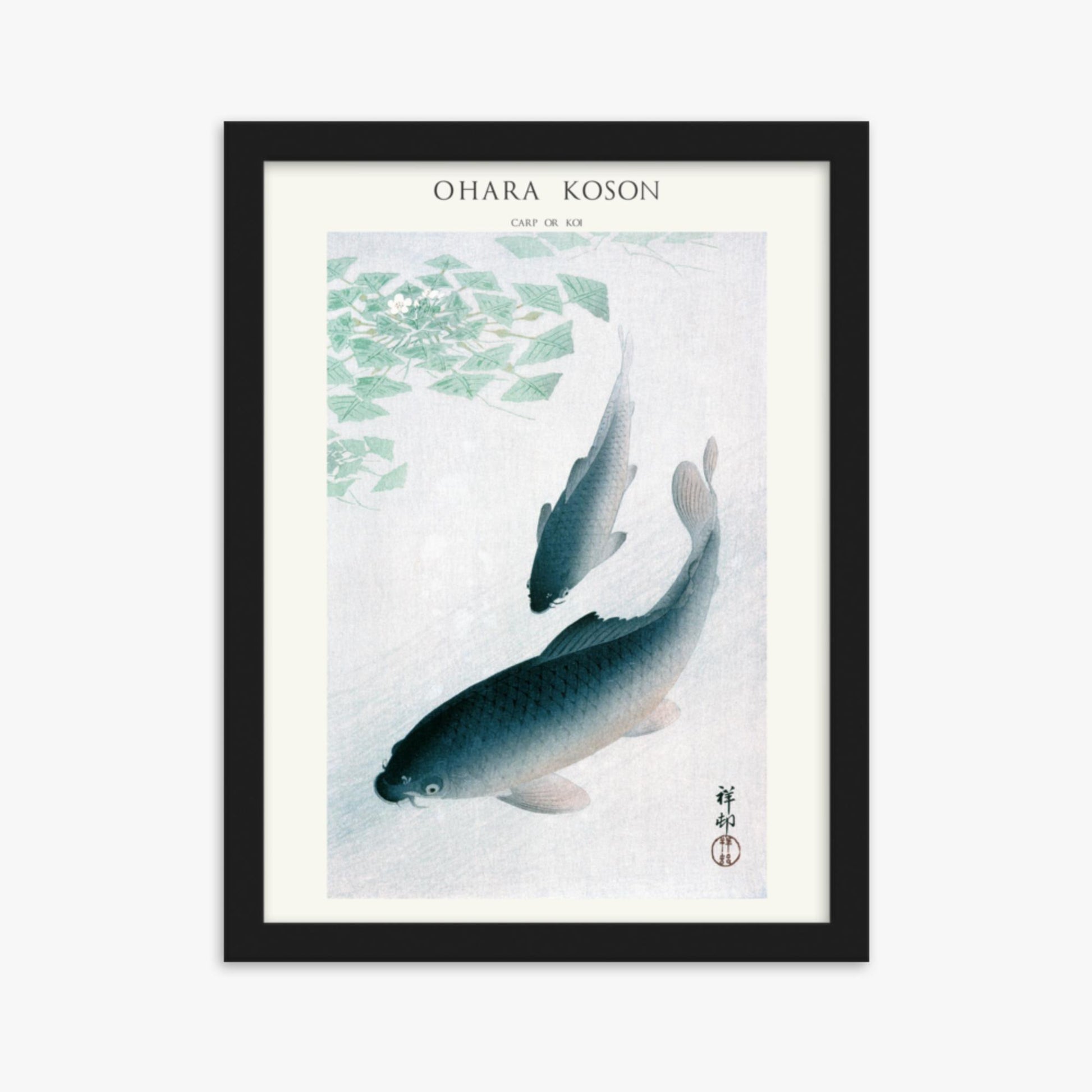 Ohara Koson - Carp or Koi - Decoration 30x40 cm Poster With Black Frame