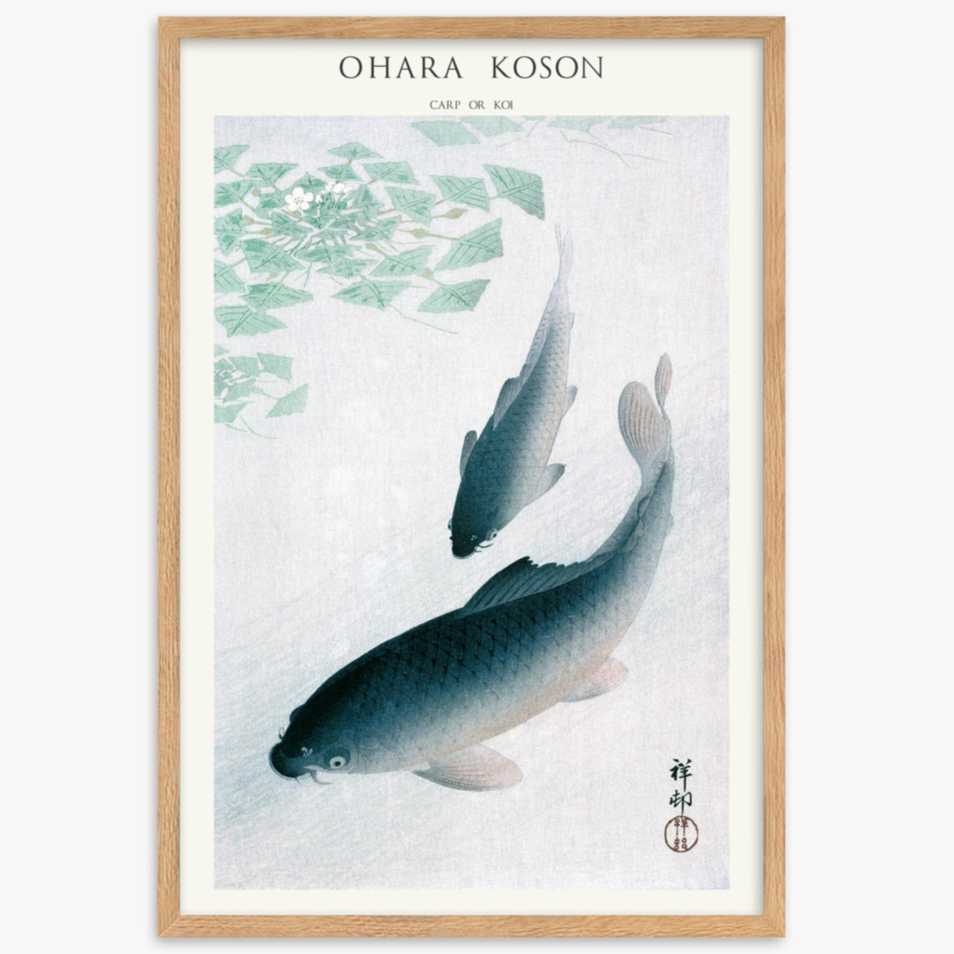 Ohara Koson - Carp or Koi - Decoration 61x91 cm Poster With Oak Frame