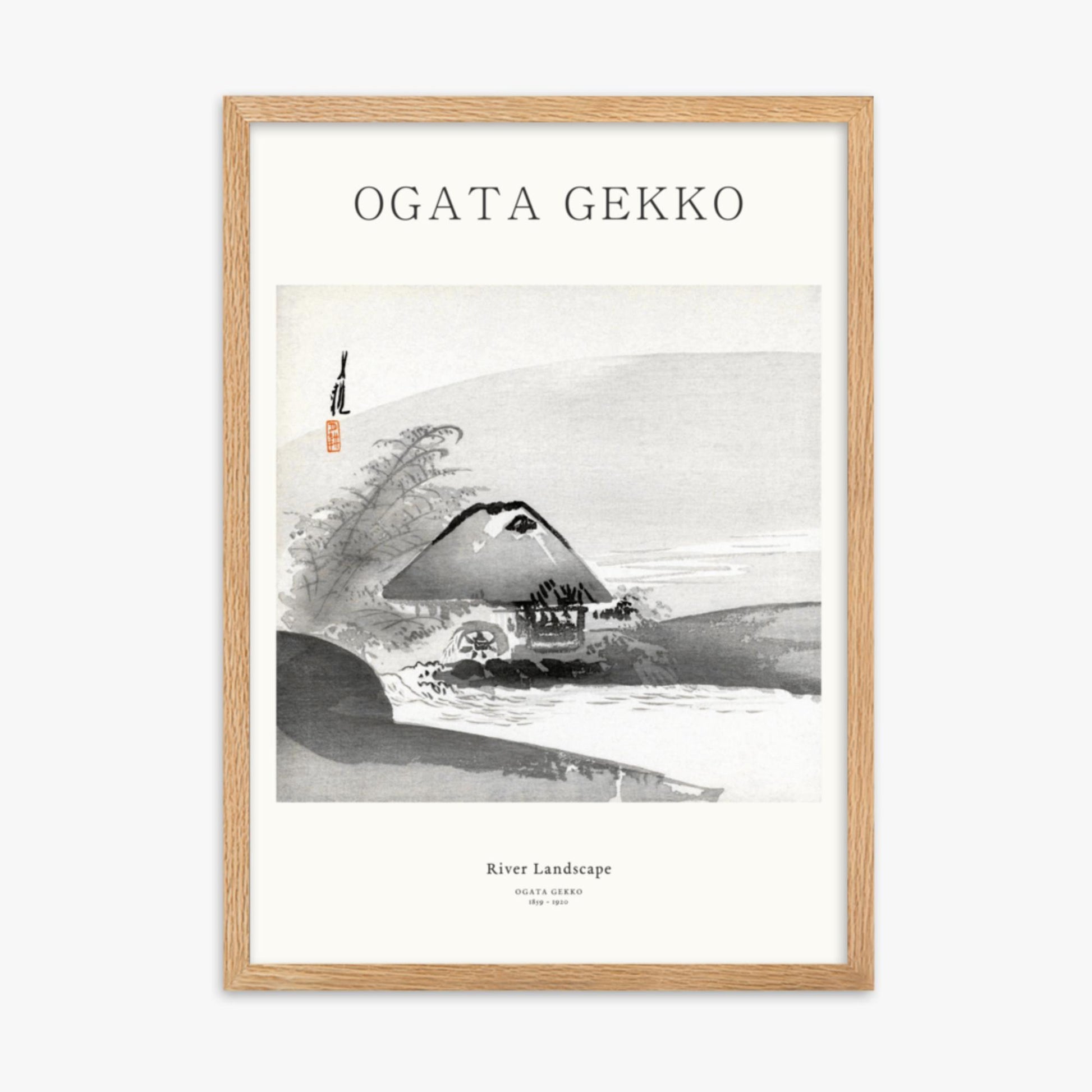 Ogata Gekko - River Landscape - Decoration 50x70 cm Poster With Oak Frame