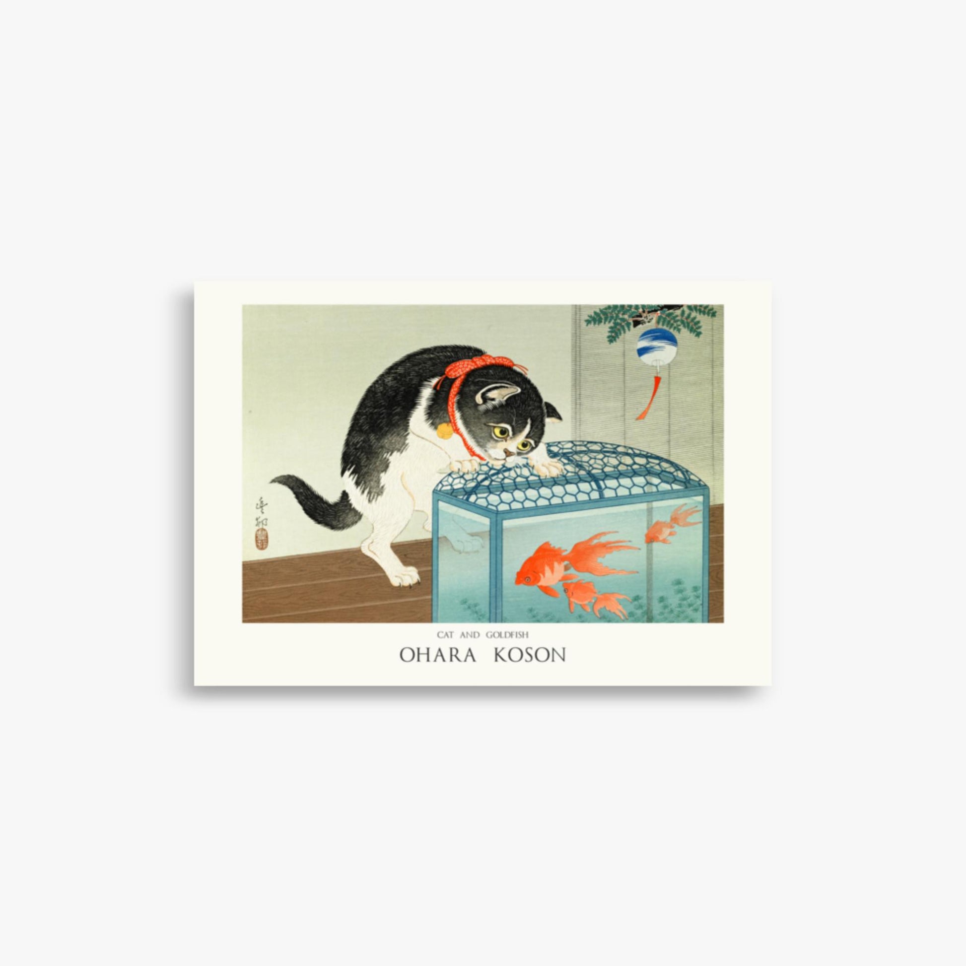 Ohara Koson: Cat and Goldfish - Japandi - 21x30 cm Poster