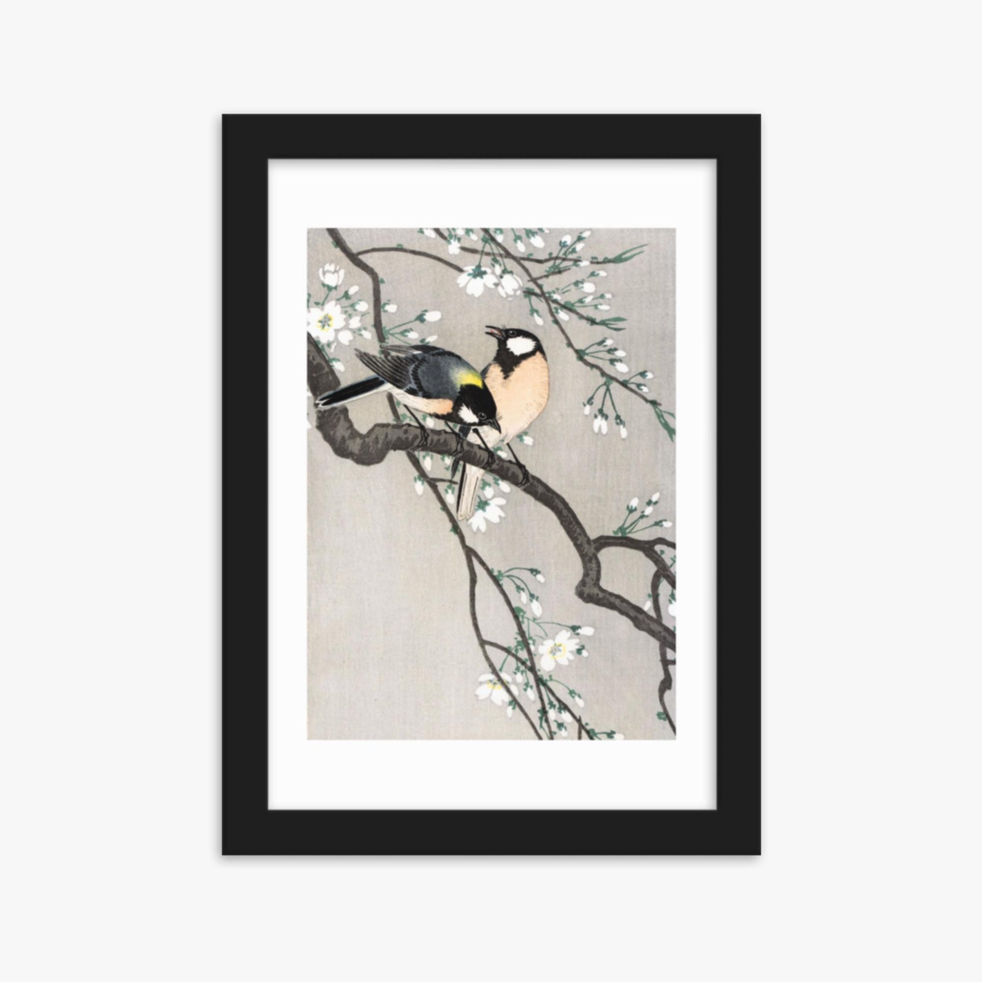 Ohara Koson - Tits on Cherry Branch 21x30 cm Poster With Black Frame