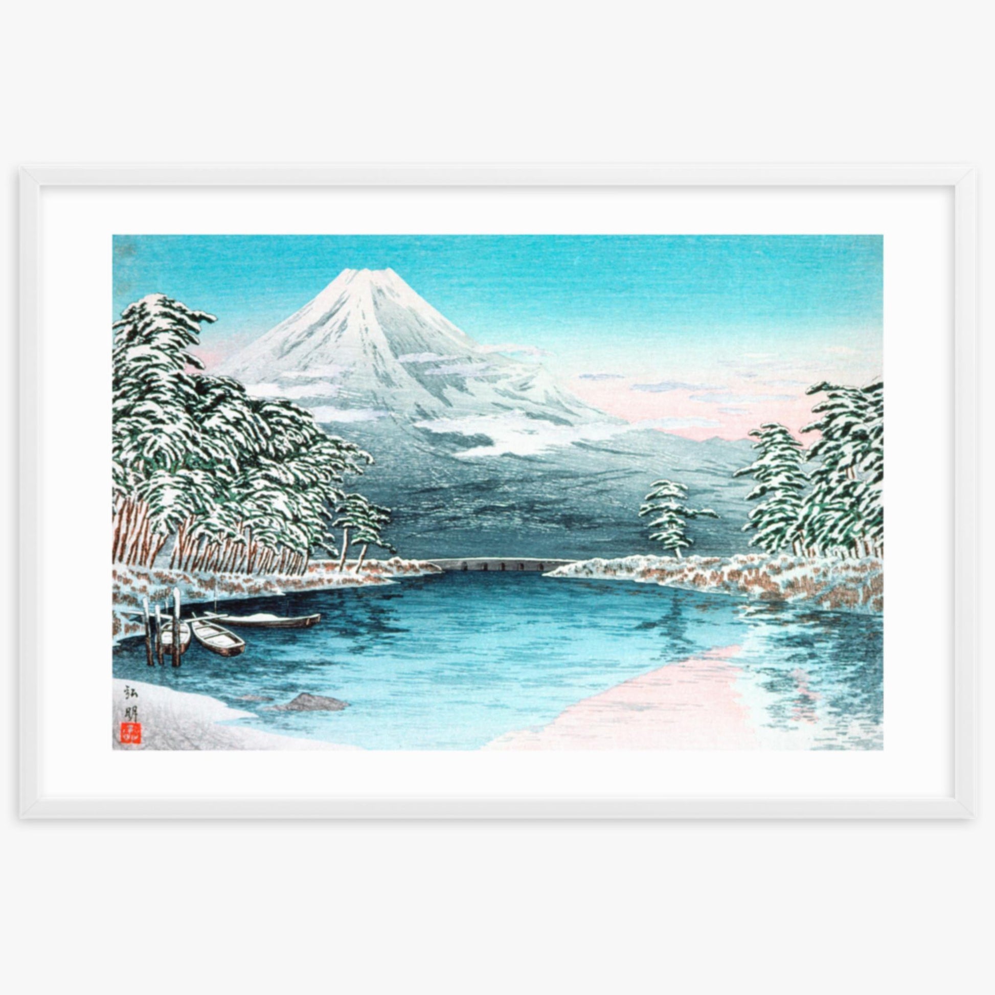 Takahashi Hiroaki (Shōtei) - Mt. Fuji from Tagonoura, Snow Scene 61x91 cm Poster With White Frame