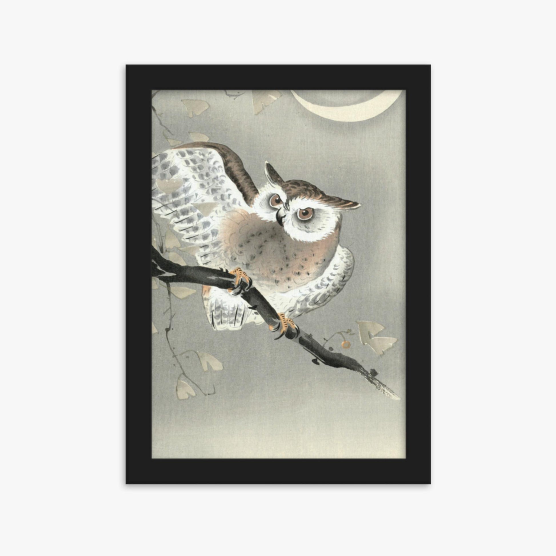 Ohara Koson - Long-Eared Owl in Ginkgo 21x30 cm Poster With Black Frame