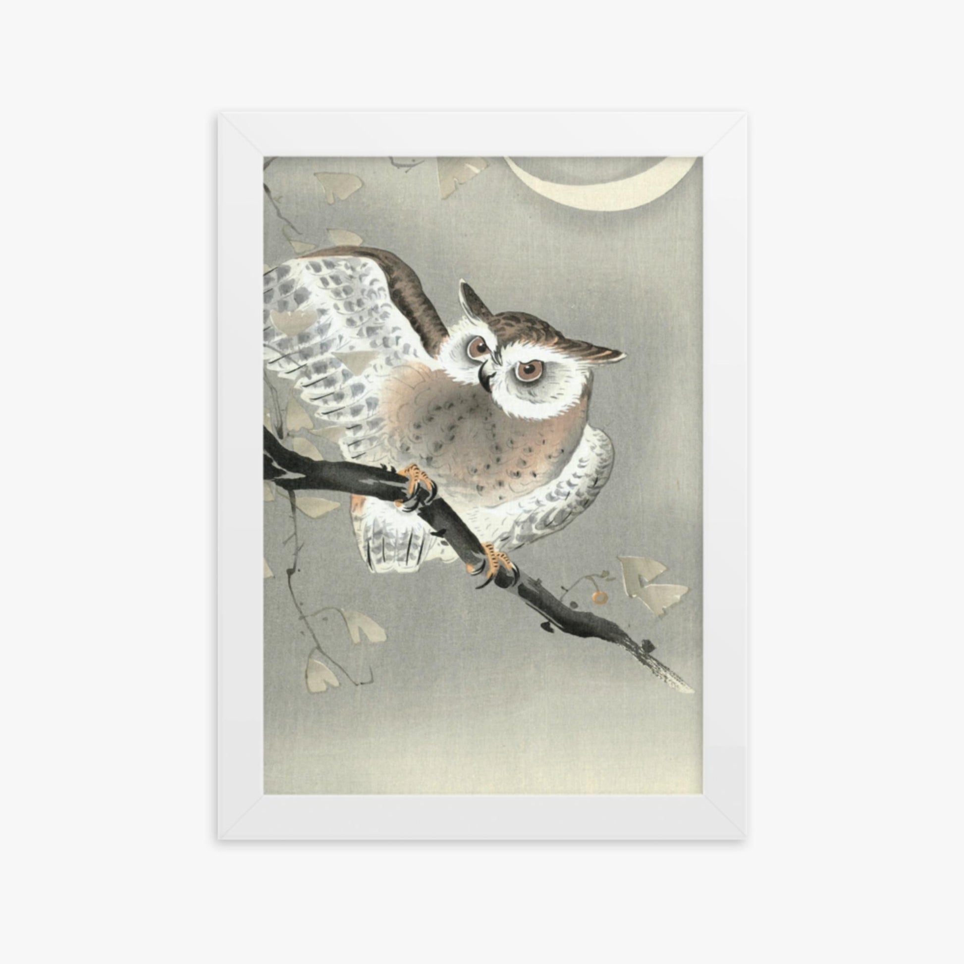 Ohara Koson - Long-Eared Owl in Ginkgo 21x30 cm Poster With White Frame