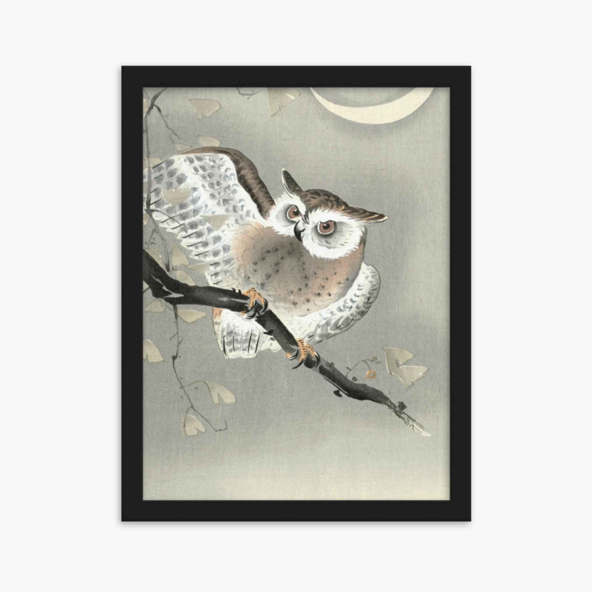 Ohara Koson - Long-Eared Owl in Ginkgo 30x40 cm Poster With Black Frame