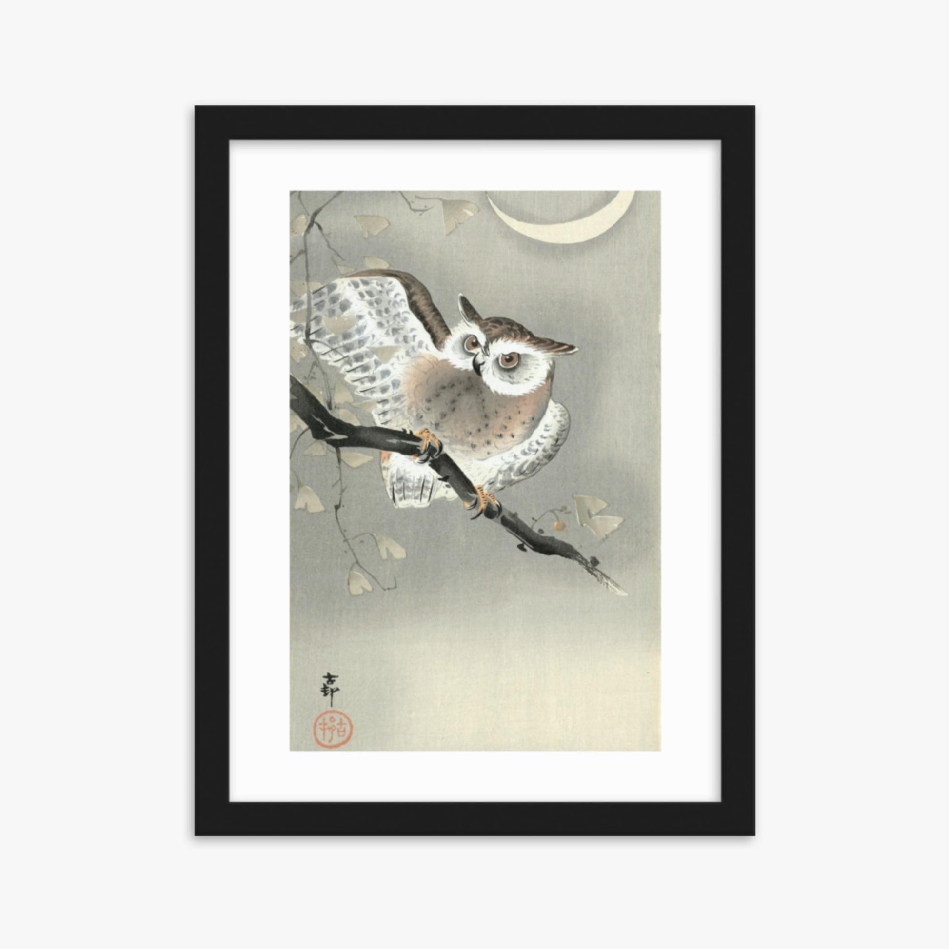 Ohara Koson - Long-Eared Owl in Ginkgo 30x40 cm Poster With Black Frame