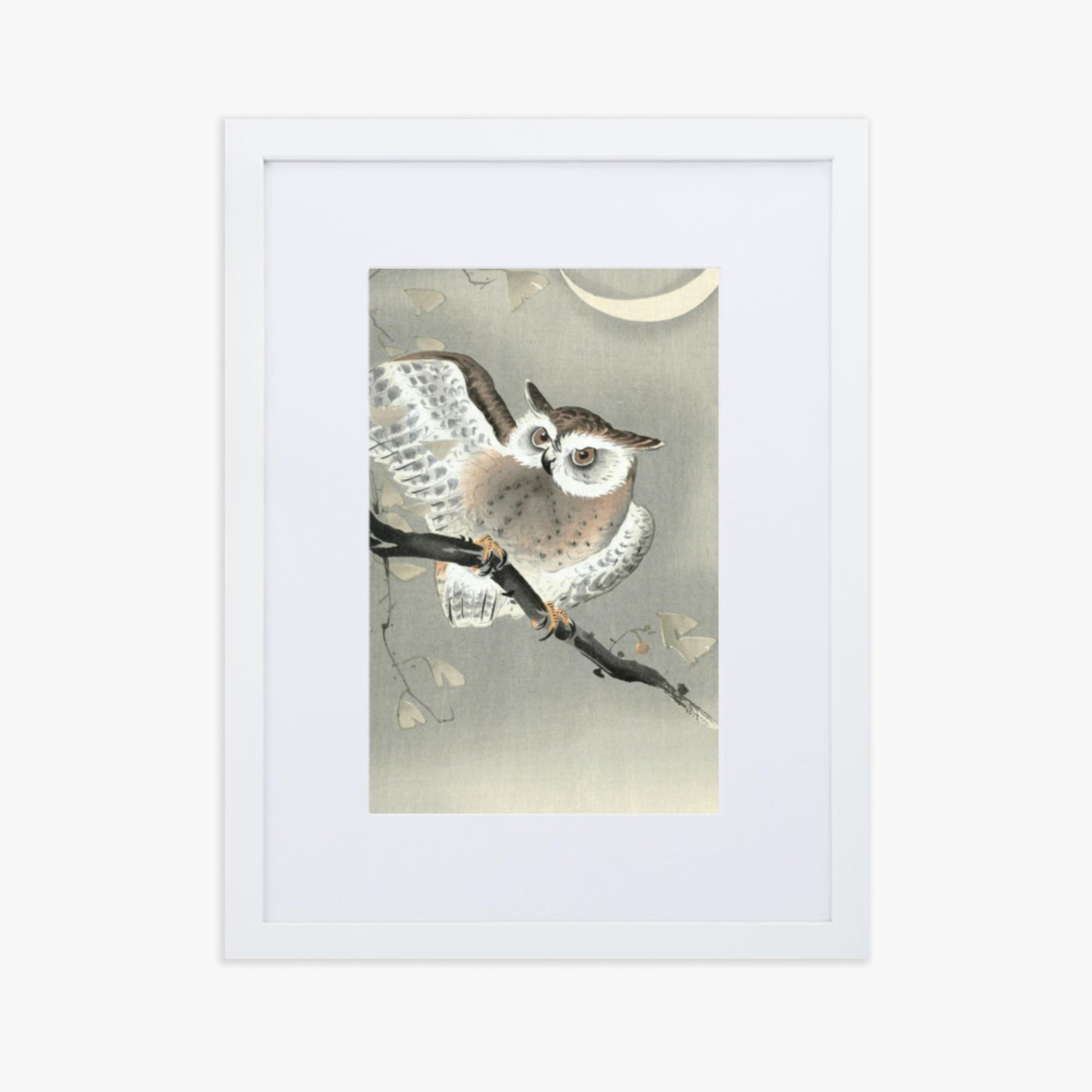 Ohara Koson - Long-Eared Owl in Ginkgo 30x40 cm Poster With White Frame