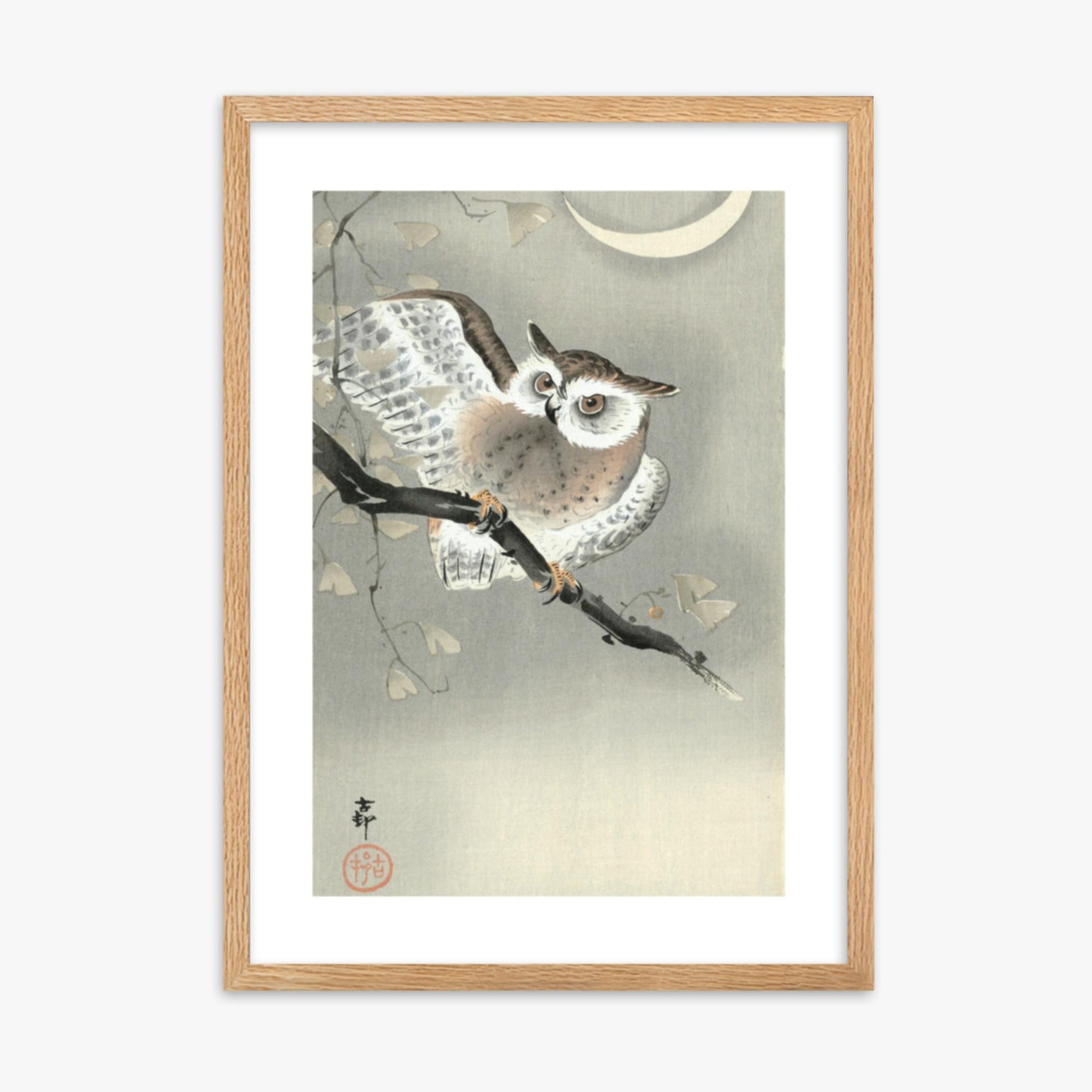 Ohara Koson - Long-Eared Owl in Ginkgo 50x70 cm Poster With Oak Frame