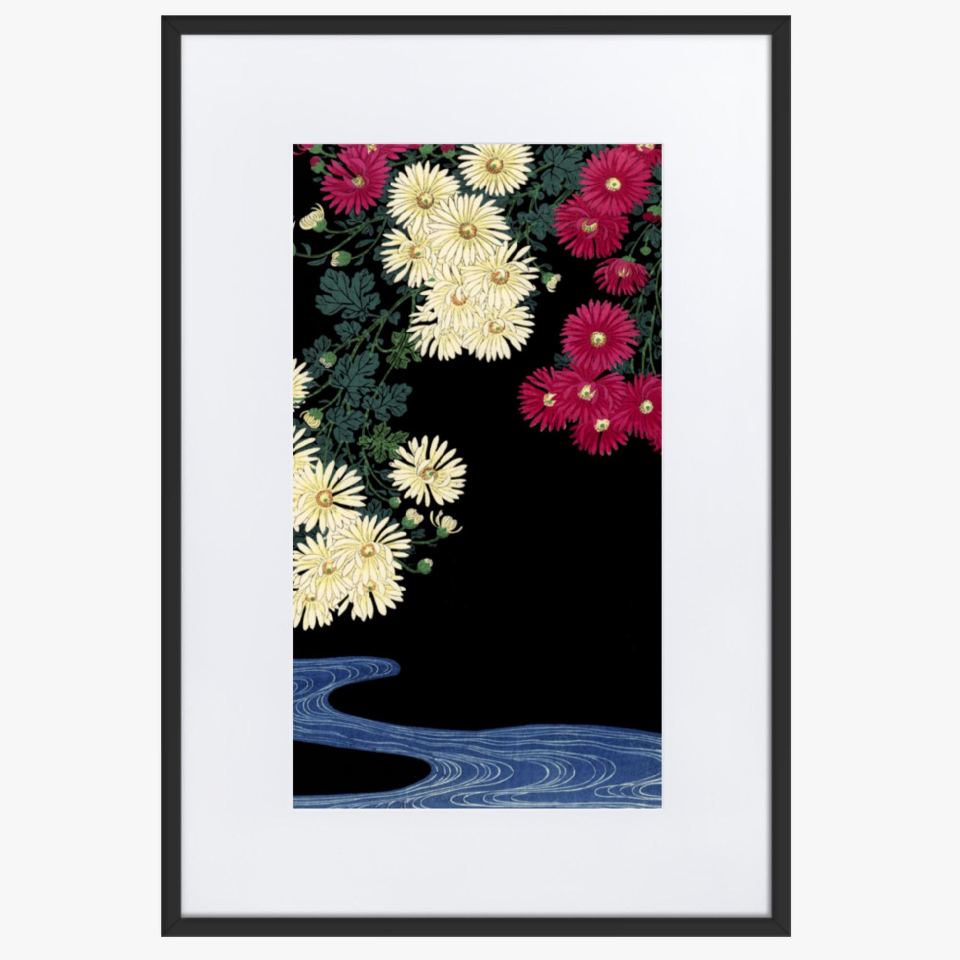 Ohara Koson - Chrysanthemums 61x91 cm Poster With Black Frame