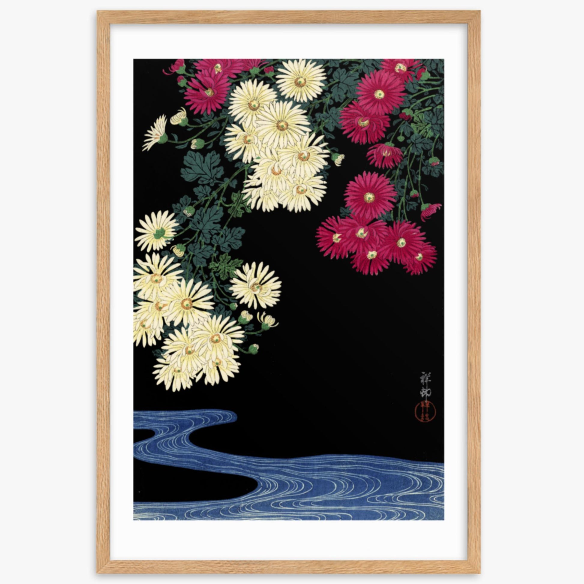 Ohara Koson - Chrysanthemums 61x91 cm Poster With Oak Frame