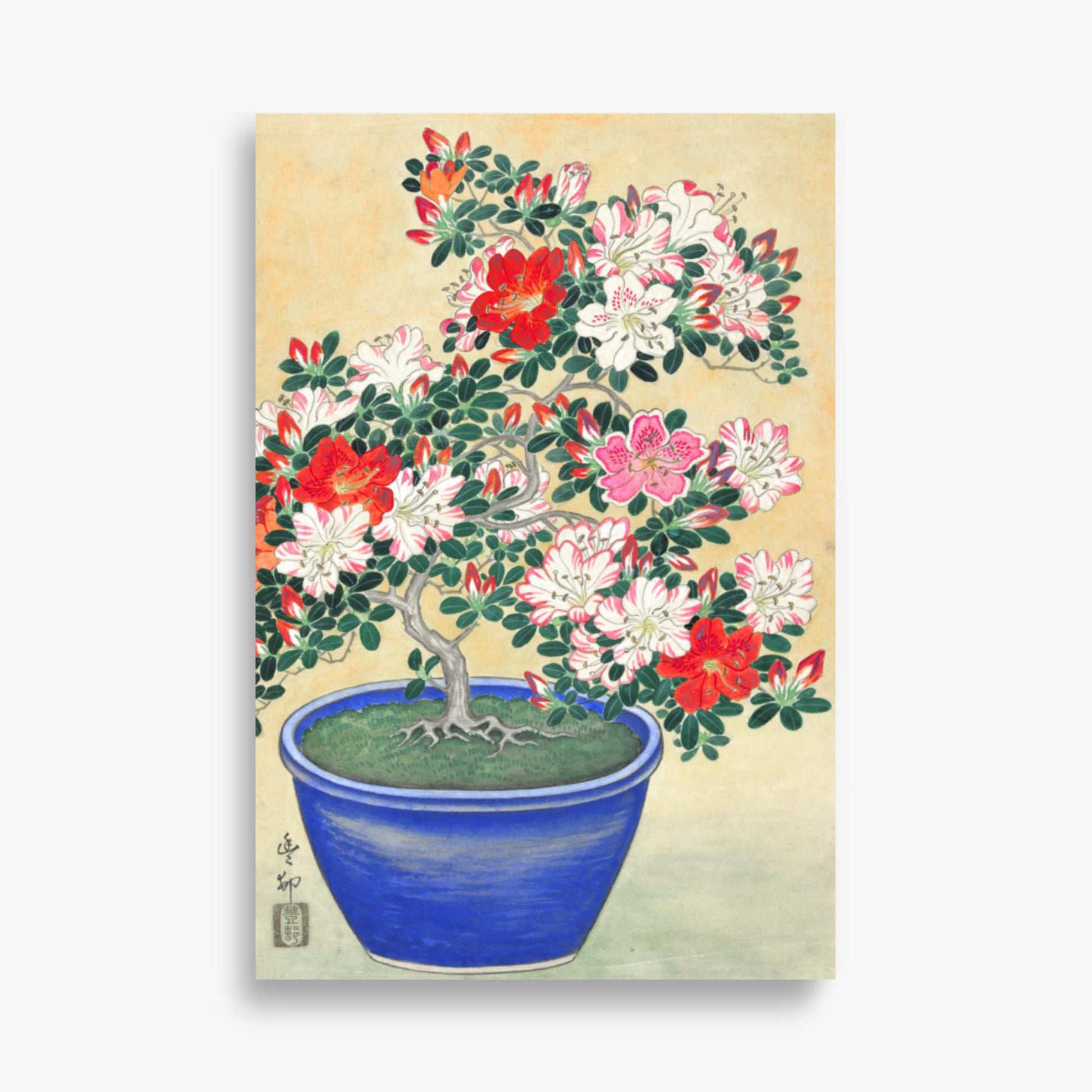 Ohara Koson - Blooming Azalea in Blue Pot 61x91 cm Poster