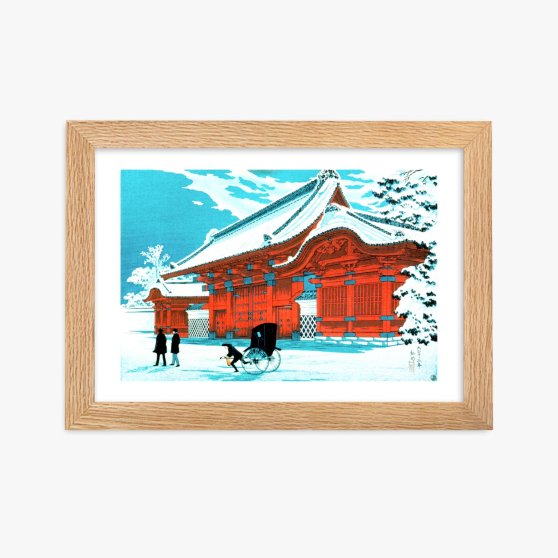 Takahashi Hiroaki (Shōtei) - The Red Gate of Hongo in Snow 21x30 cm Poster With Oak Frame