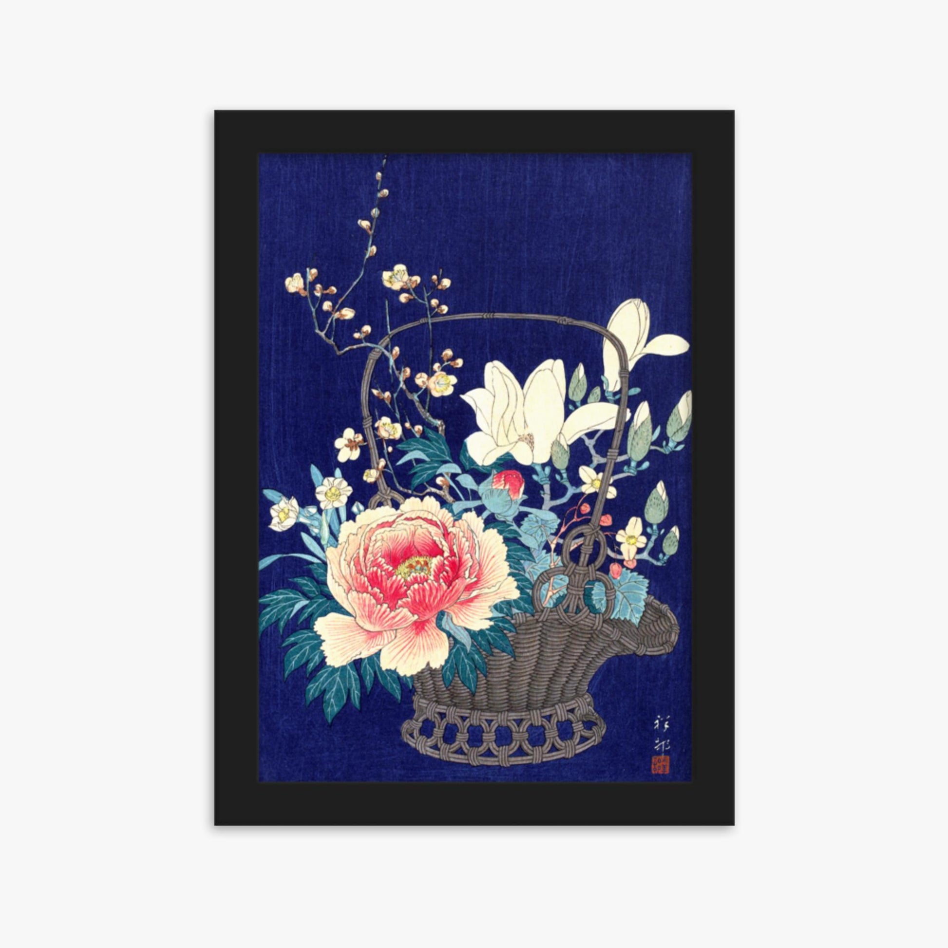 Ohara Koson - Bamboo Flower Basket 21x30 cm Poster With Black Frame