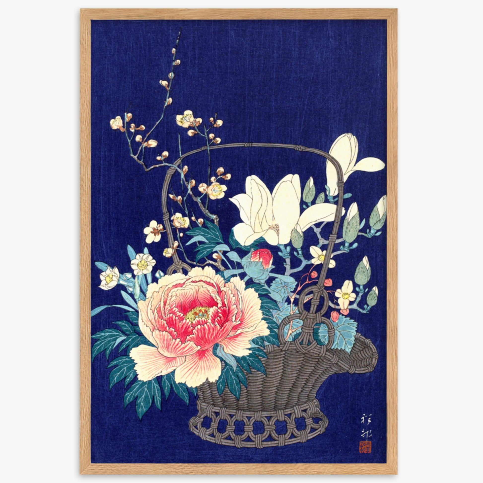 Ohara Koson - Bamboo Flower Basket 61x91 cm Poster With Oak Frame