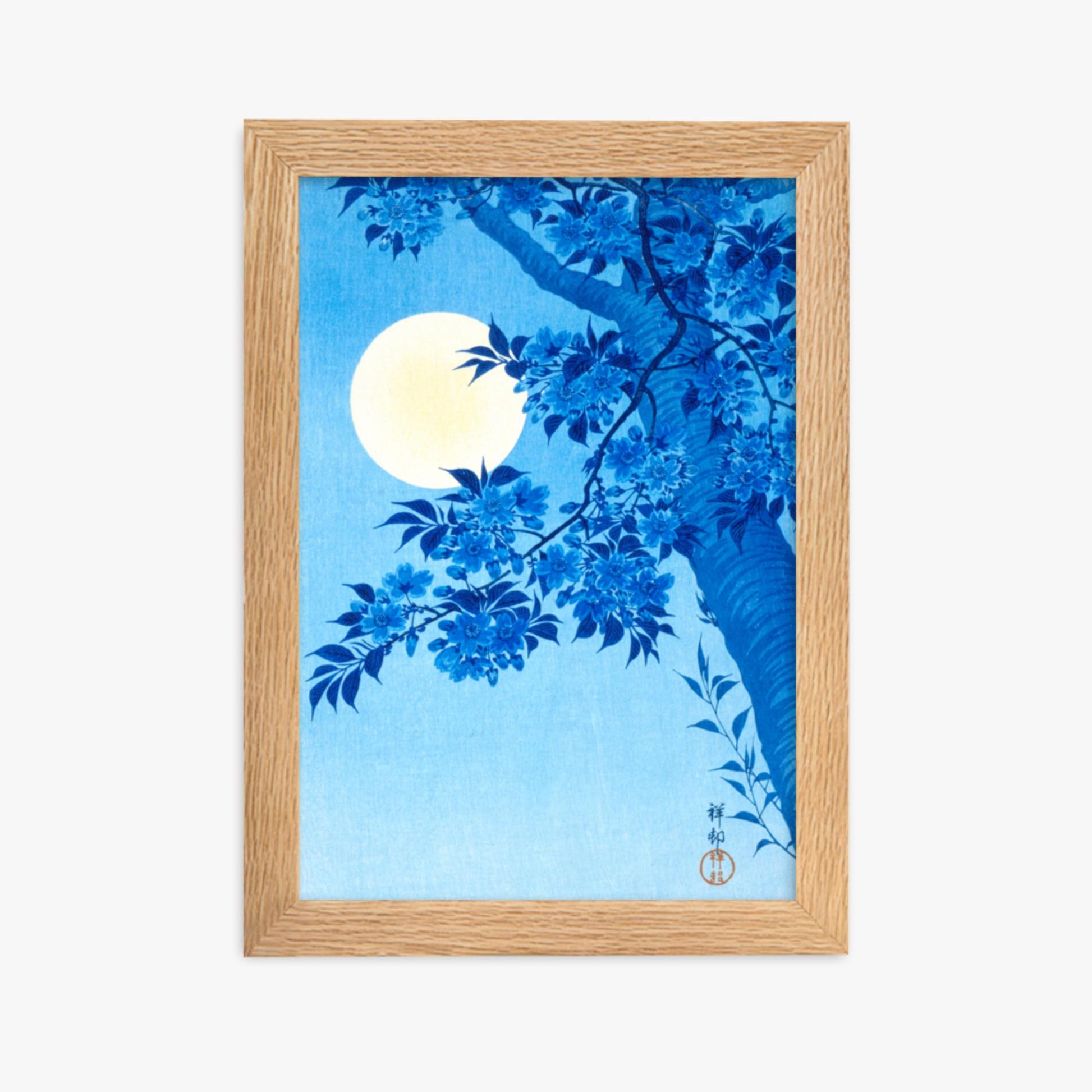 Ohara Koson - Blossoming Cherry on a Moonlit Night 21x30 cm Poster With Oak Frame