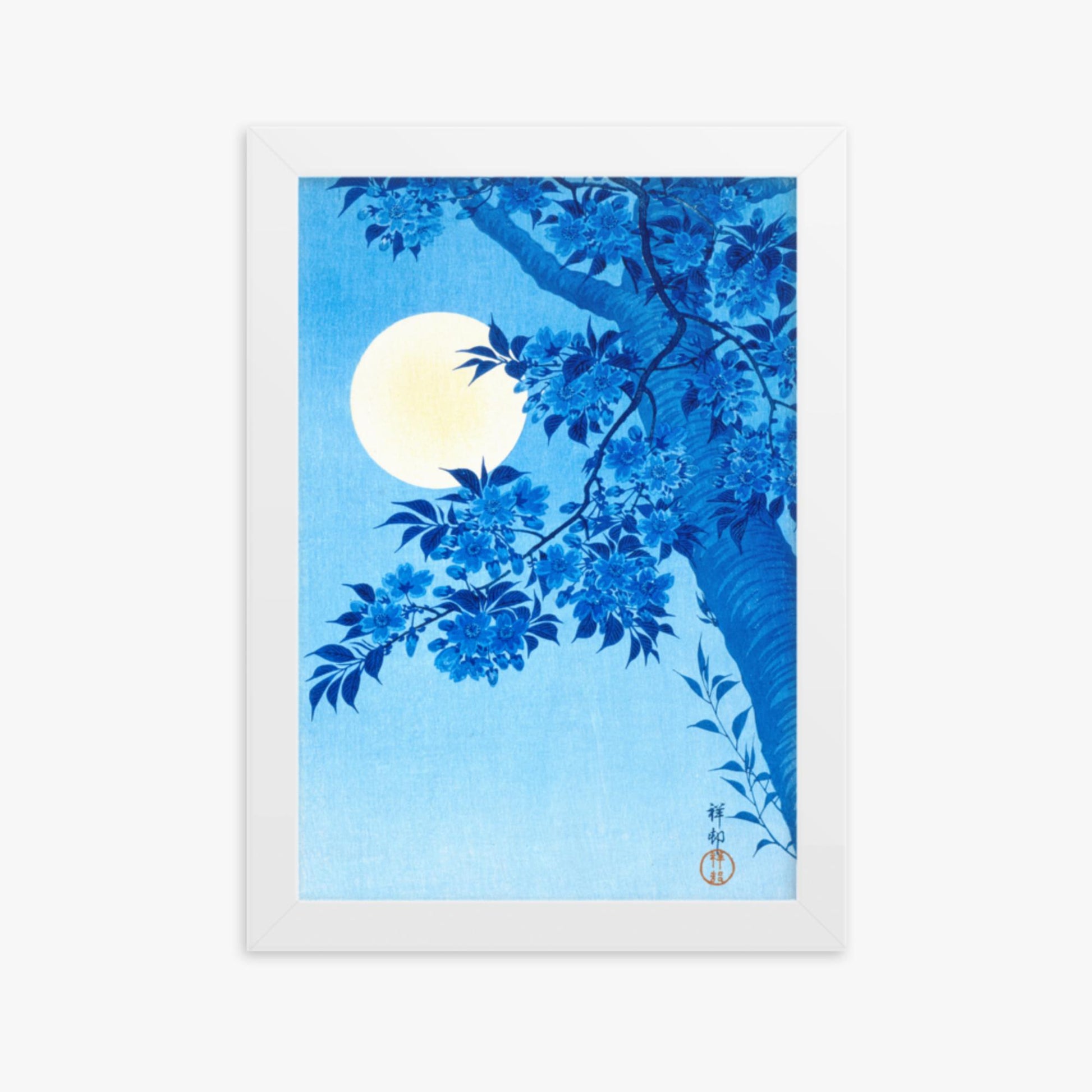 Ohara Koson - Blossoming Cherry on a Moonlit Night 21x30 cm Poster With White Frame