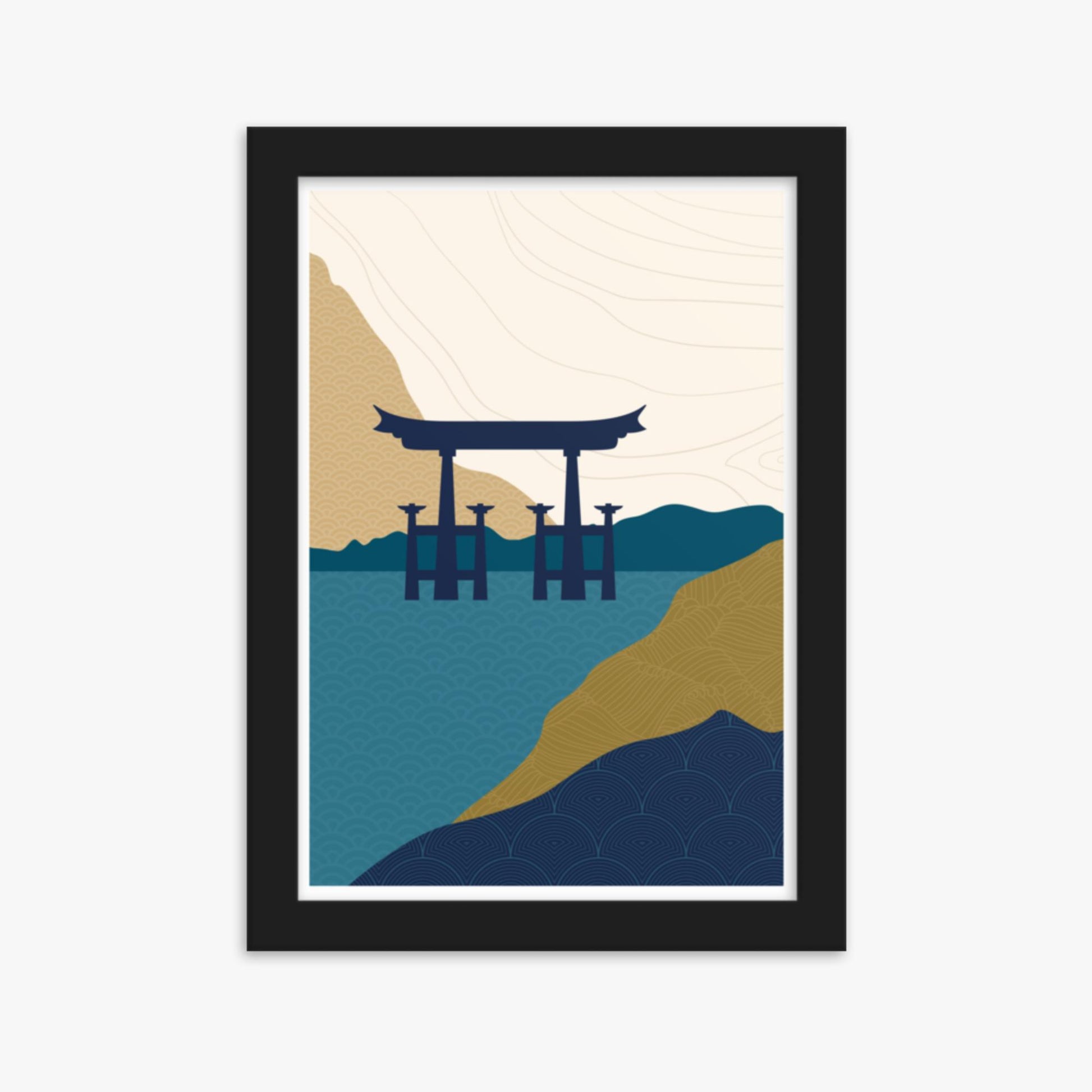 Modern illustration: Torii Gate in the Water 21x30 cm Poster With Black Frame Frame