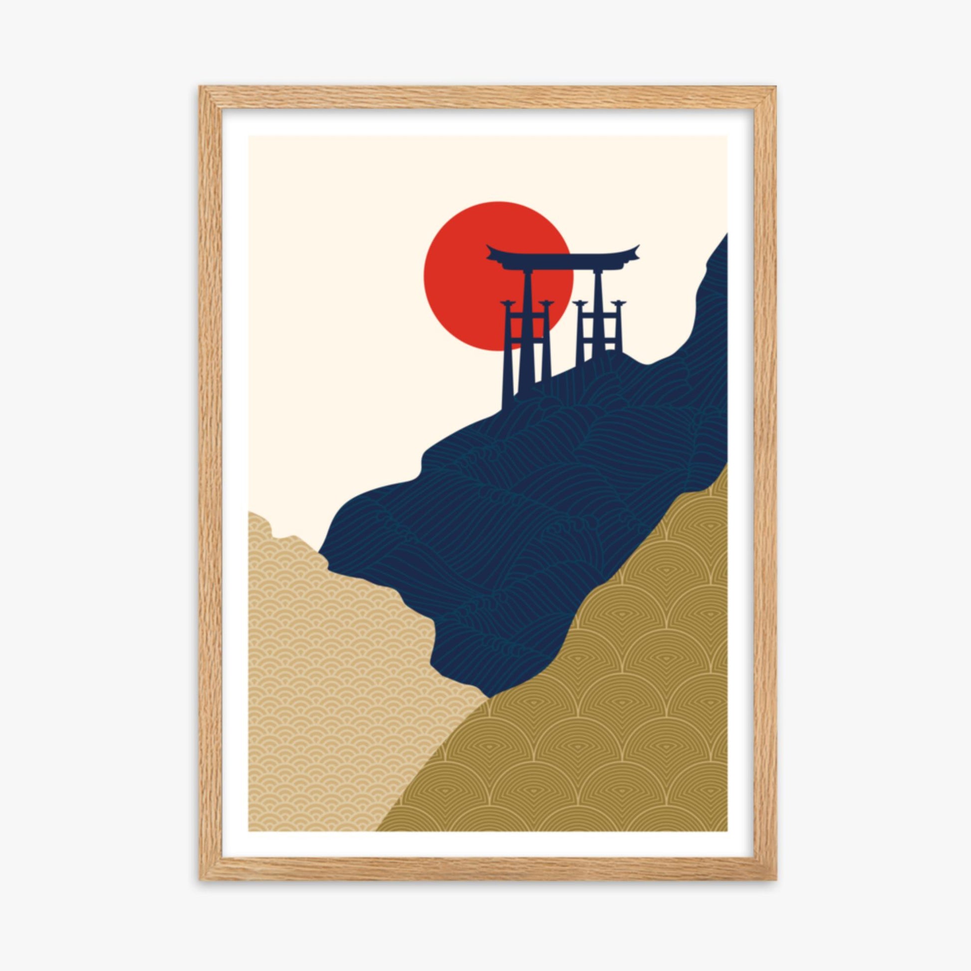 Modern illustration: Torii Gate in the Sun 50x70 cm Poster With Oak Frame Frame