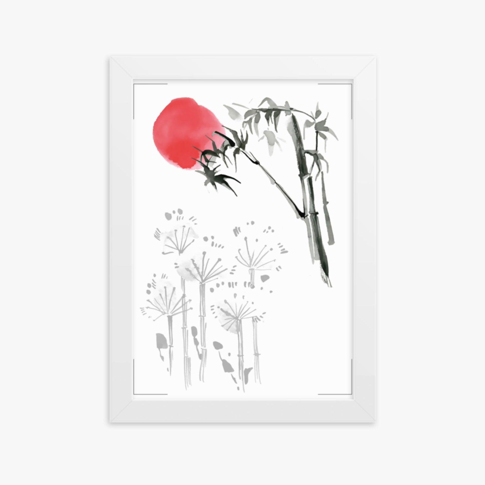 Modern illustration: Sunrise among Flowers 21x30 cm Poster With White Frame Frame