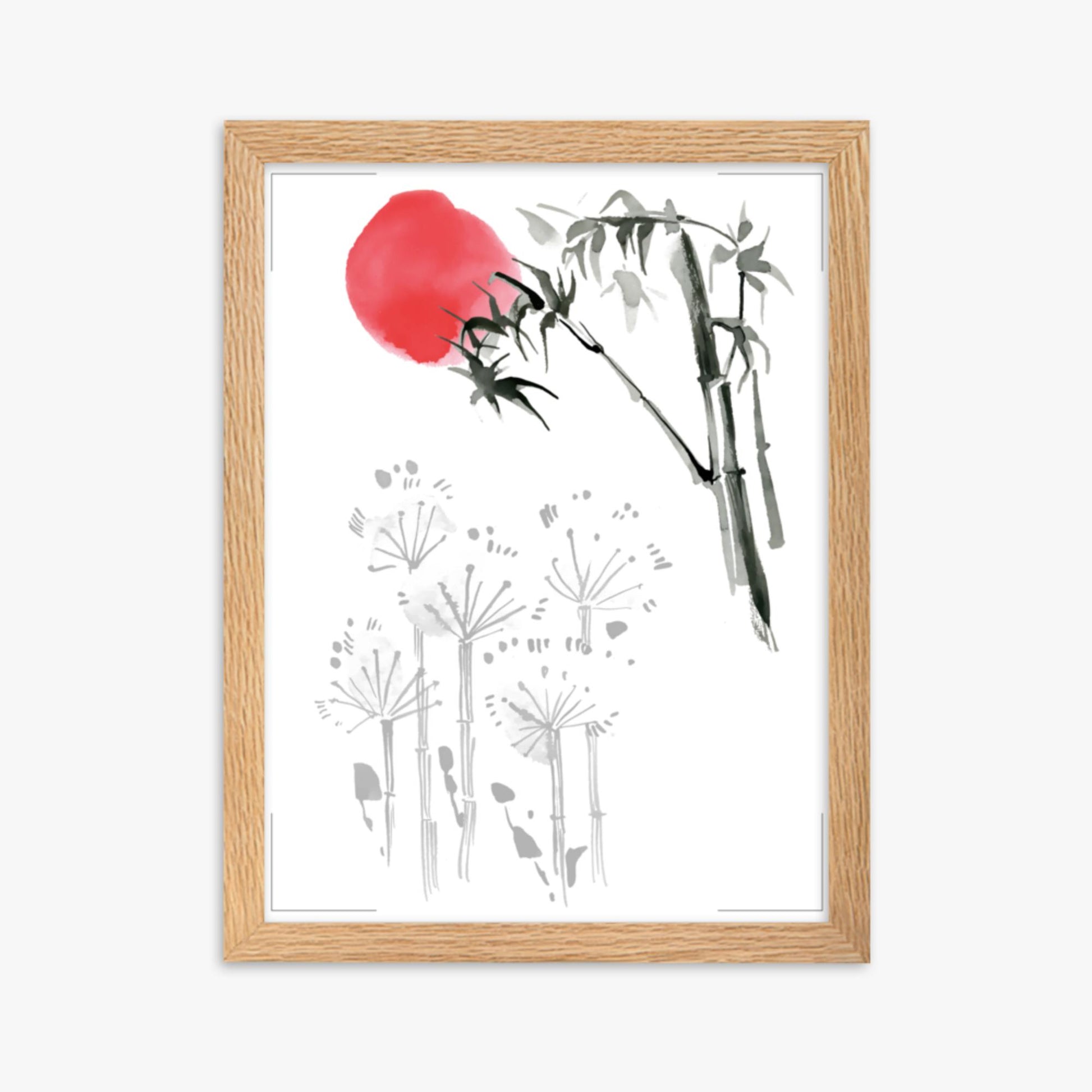 Modern illustration: Sunrise among Flowers 30x40 cm Poster With Oak Frame Frame