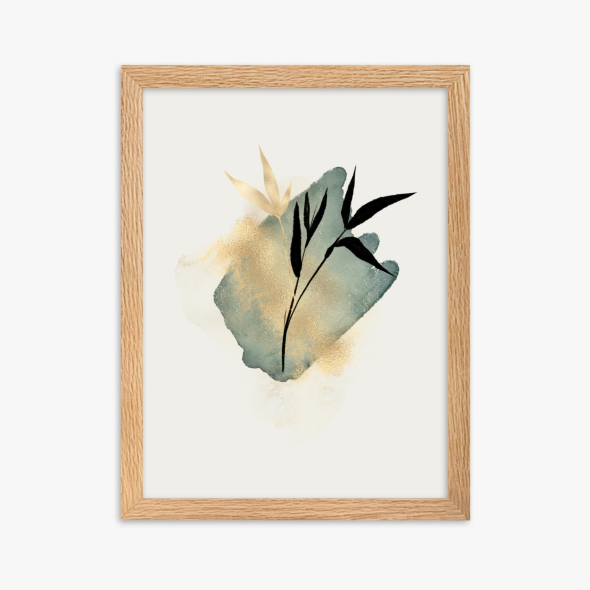 Modern illustration: Green and Gold 30x40 cm Poster With Oak Frame Frame