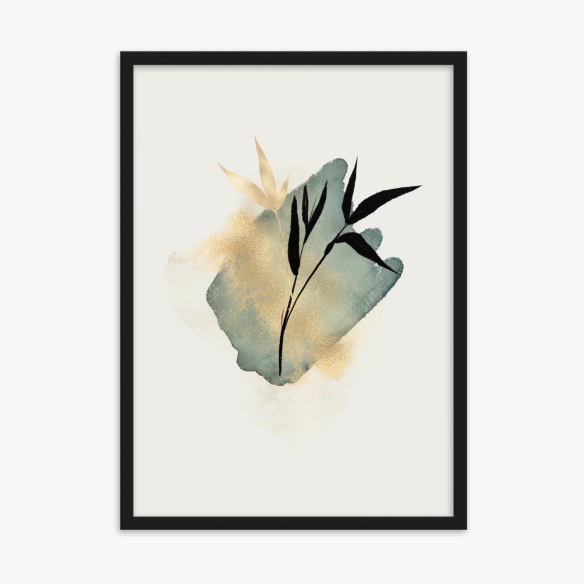 Modern illustration: Green and Gold 50x70 cm Poster With Black Frame Frame