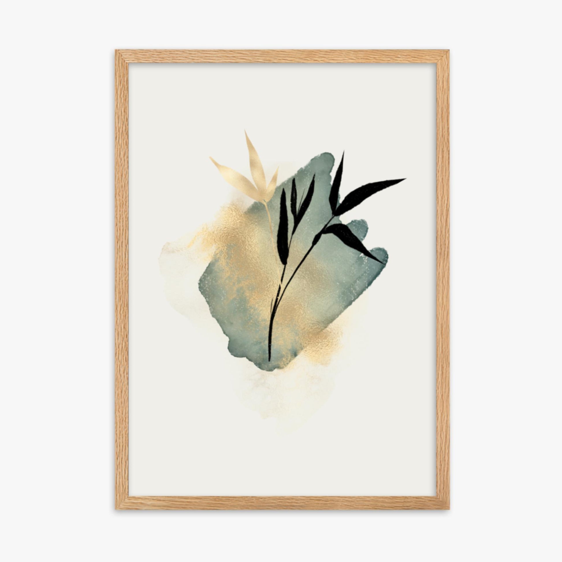 Modern illustration: Green and Gold 50x70 cm Poster With Oak Frame Frame