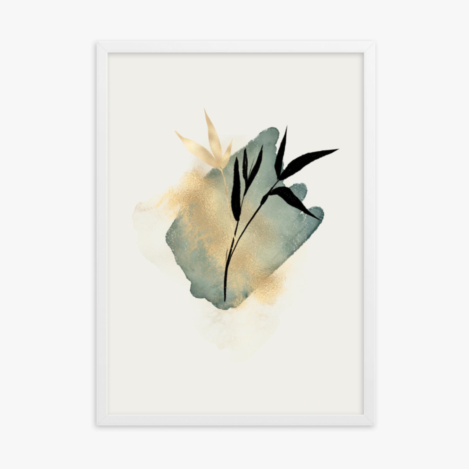 Modern illustration: Green and Gold 50x70 cm Poster With White Frame Frame