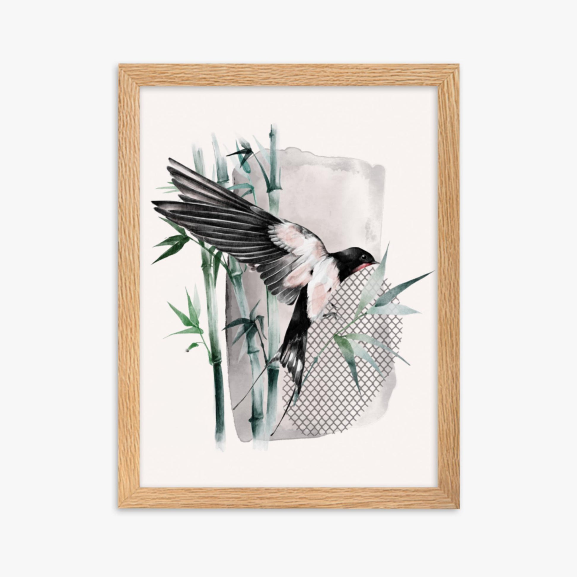 Modern illustration: Bird on Bamboo 30x40 cm Poster With Oak Frame Frame